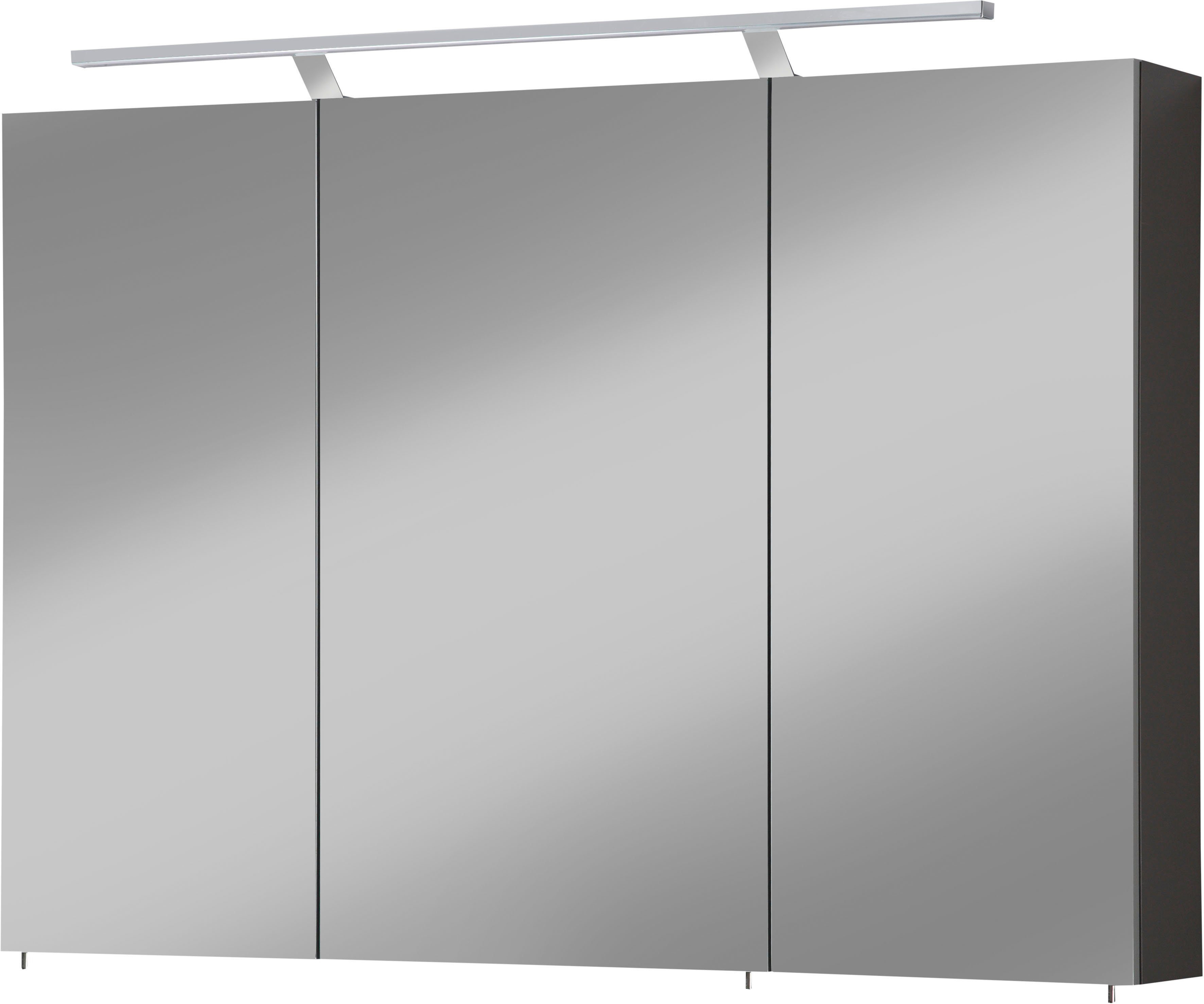 welltime Spiegelschrank Torino 100 3-türig, | basaltgrau Schalter-/Steckdosenbox LED-Beleuchtung, cm, Breite basaltgrau