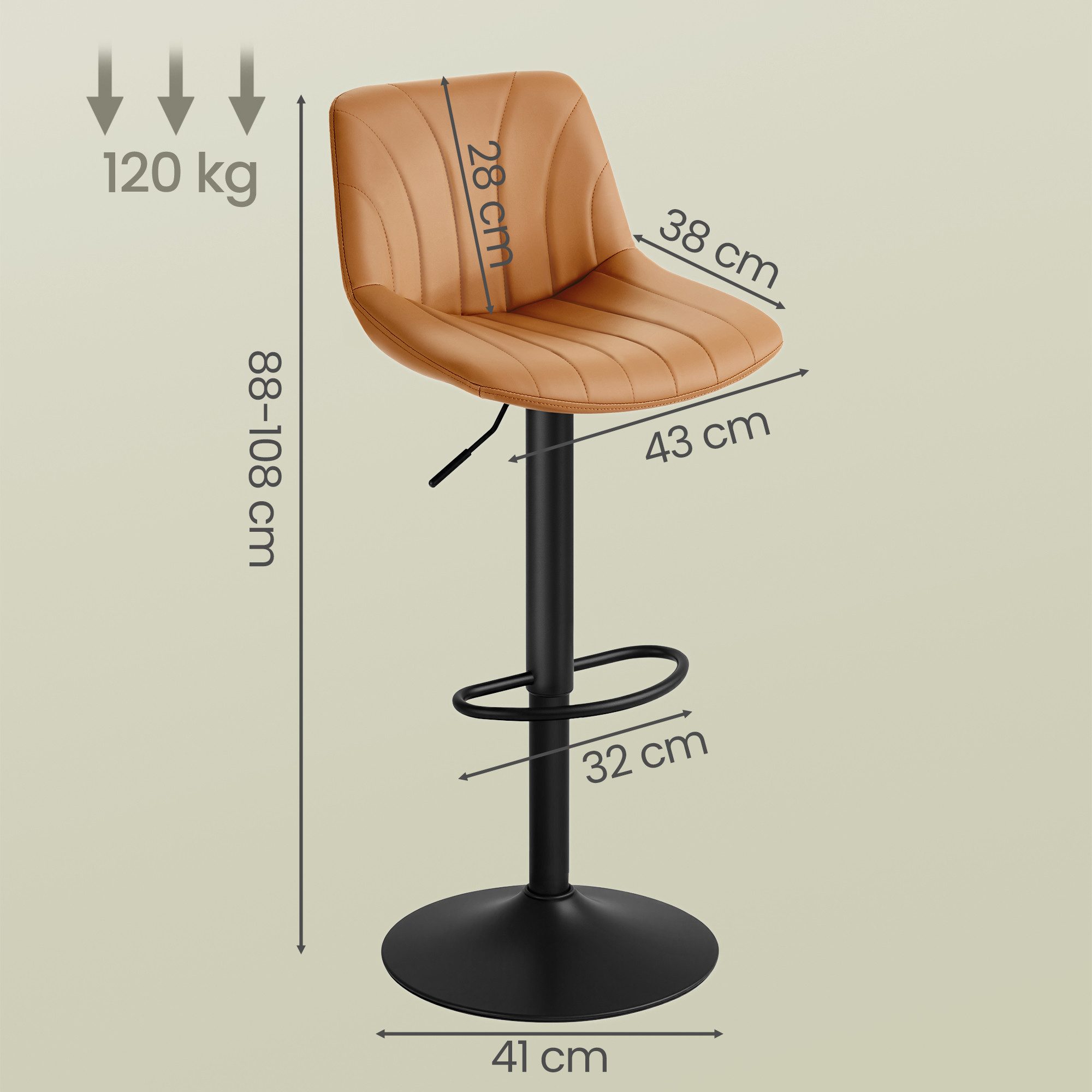 VASAGLE Barhocker Barstuhl, Küchenhocker, höhenverstellbar, um 360° drehbar (2 St., 2er Set), 46,5 x 43 x (88-108) cm (T x B x H), für Esszimmer, Küche