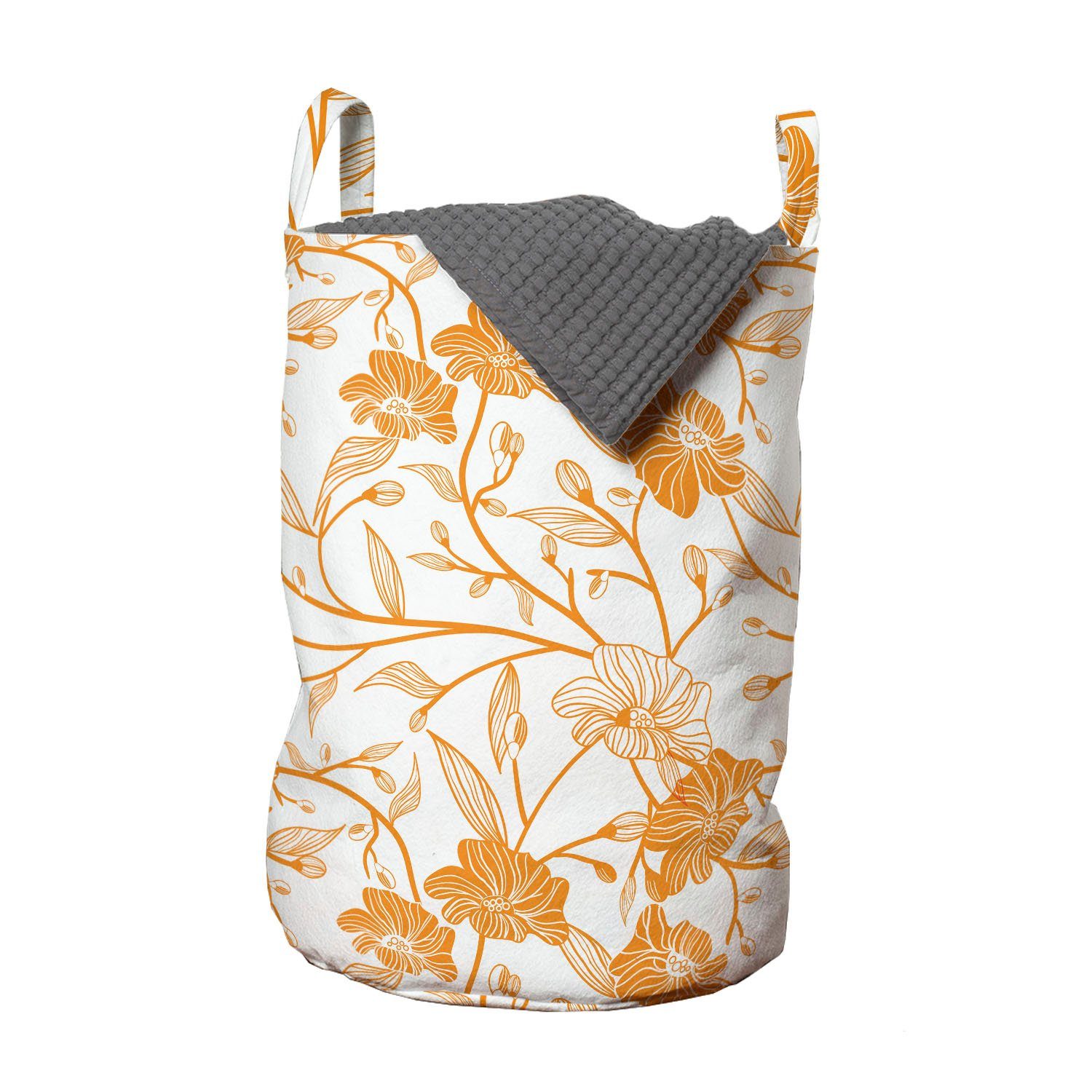 Abakuhaus Wäschesäckchen Wäschekorb mit Griffen Kordelzugverschluss für Waschsalons, Orange und Weiß Blüte Stem