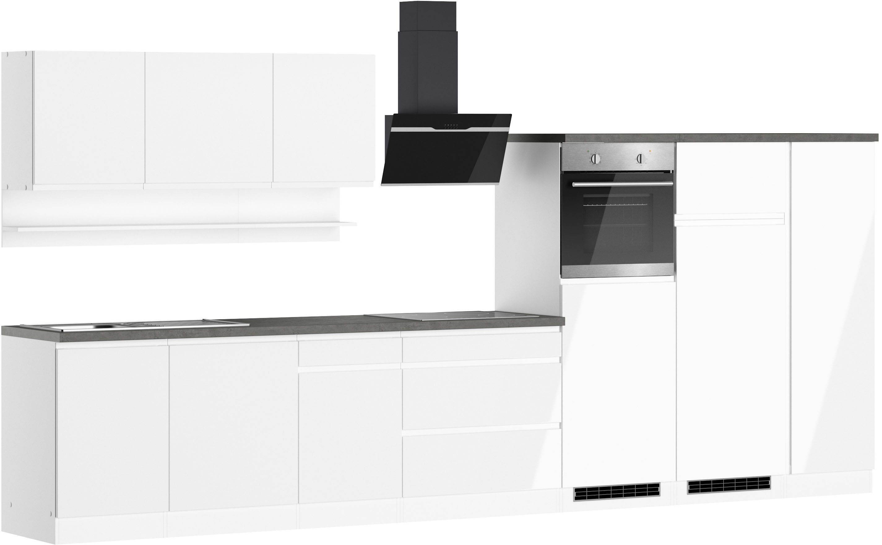 KOCHSTATION Küchenzeile KS-Virginia,neu in verbesserter Ausführung, Breite 410 cm, Softclose, wahlweise mit E-Geräten und Induktion