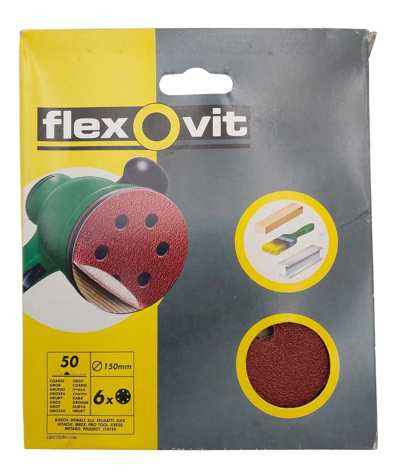 flexovit Schleifpapier 6x Schleifscheiben mit Klettverschluss Ø150mm Schleifpapier 50 Körnung, (6 St)