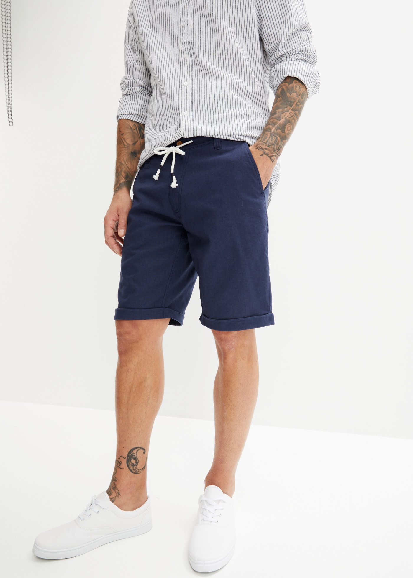 bonprix Bermudas aus Leinen-Baumwoll-Mix, Regular Fit, mit Bindeband am Bund