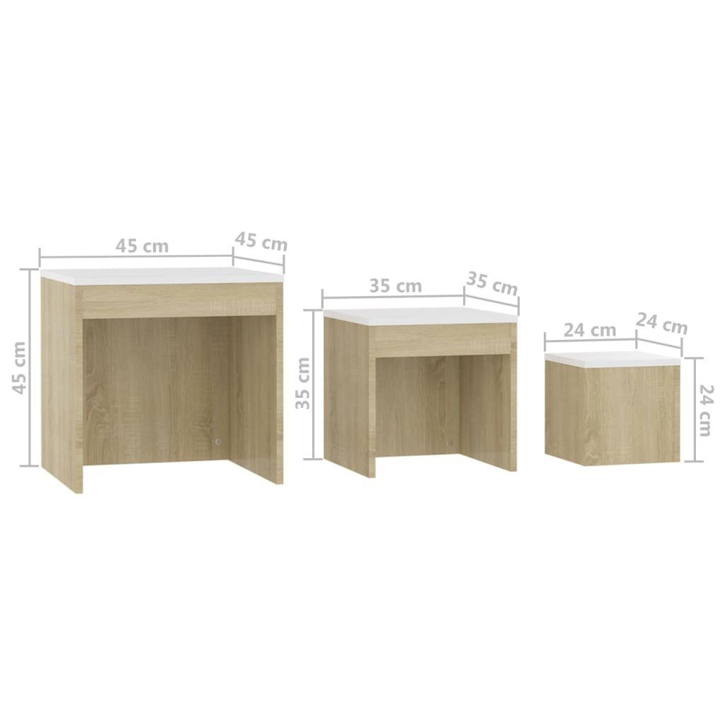 furnicato Beistelltisch und Weiß Satztische Holzwerkstoff (3-St) Sonoma-Eiche 3-tlg