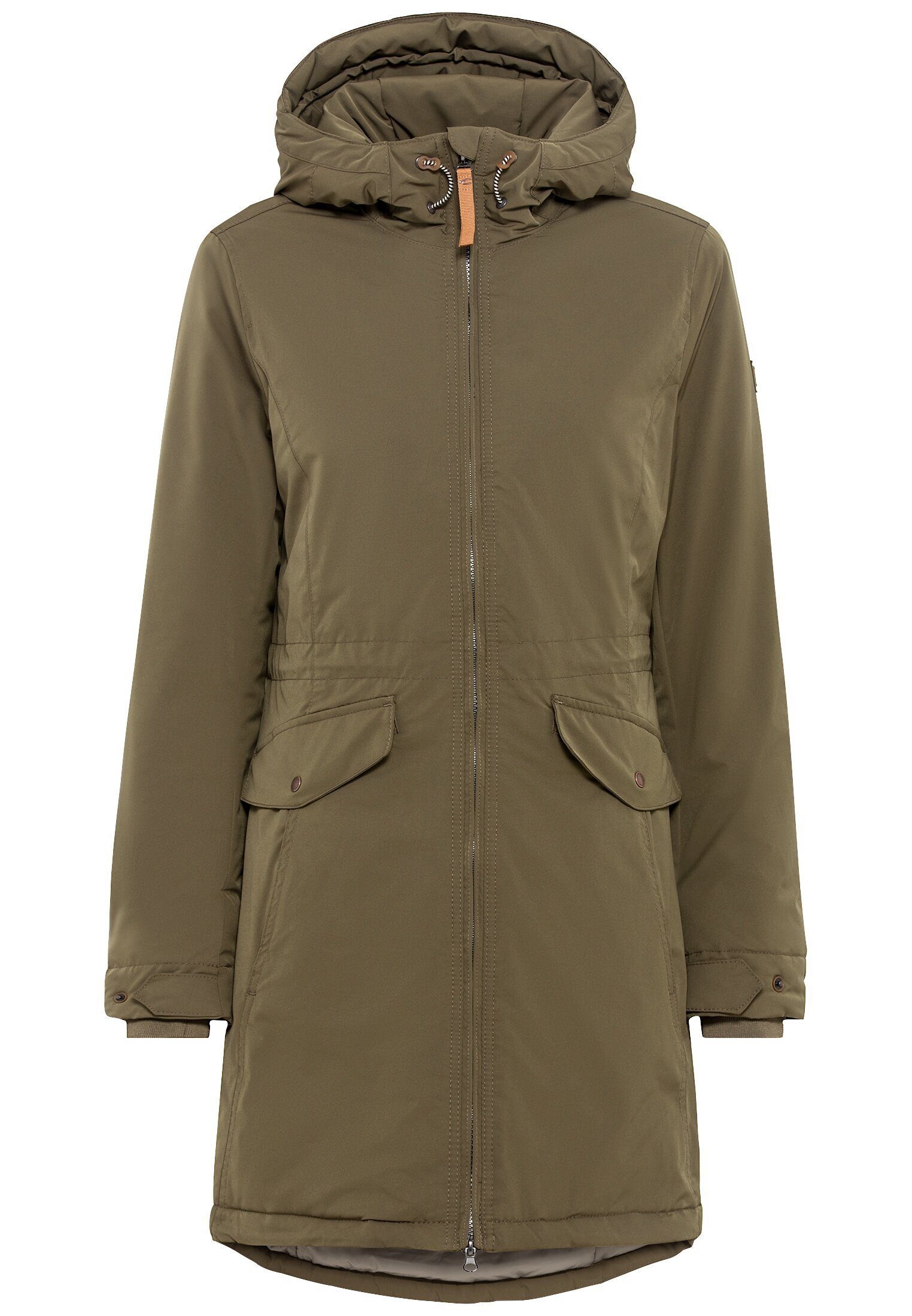 Kapuze mit camel Dunkel Wintermantel active khaki