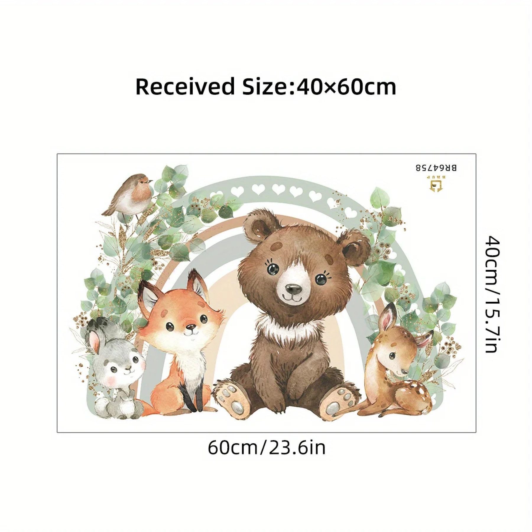 Montegoni Wandsticker Kinder Tier Wandsticker,Wandtattoo mit Waldtieren,Wandaufkleber (Wandtattoo für Kinderzimmer, Bär Fuchs Herz Regenbogen Tier Wanda), wasse – Bild 3 von 5