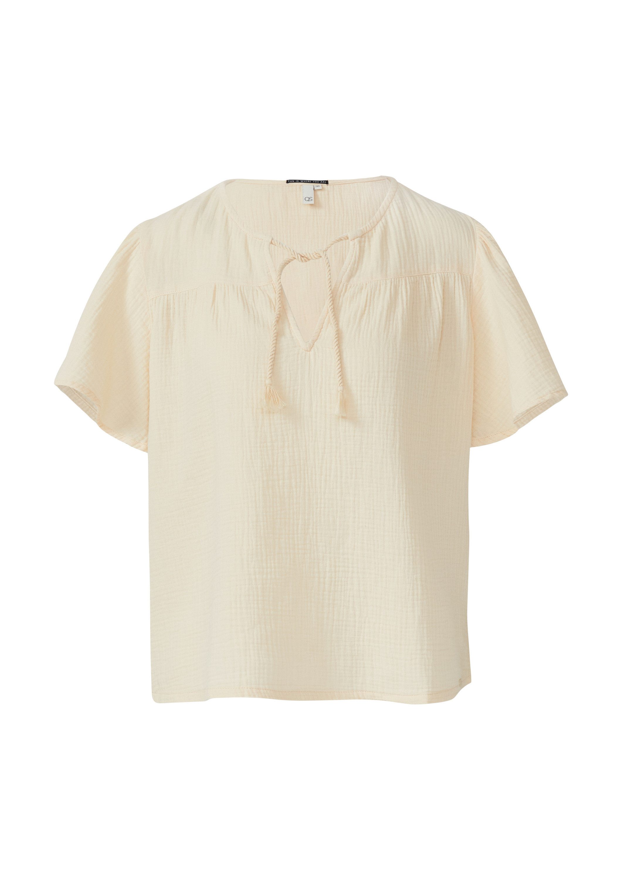 QS Kurzarmbluse Bluse Musselin-Bluse mit Bindeband günstig online kaufen