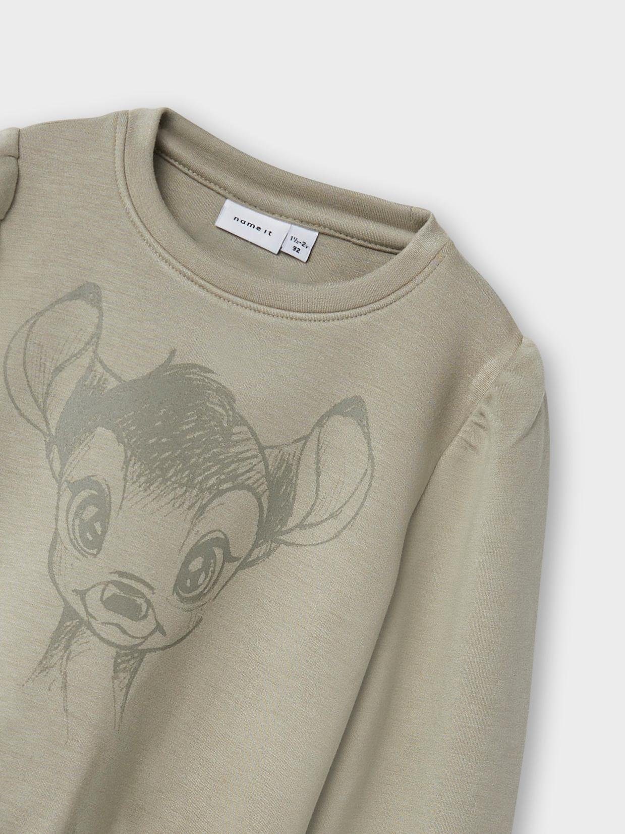 Name It Langarmshirt Bambi Fadma (1-tlg) Drapiert/gerafft, Pullover für  Mädchen mit Flockdruck für eine weiche und flauschige Oberfläche
