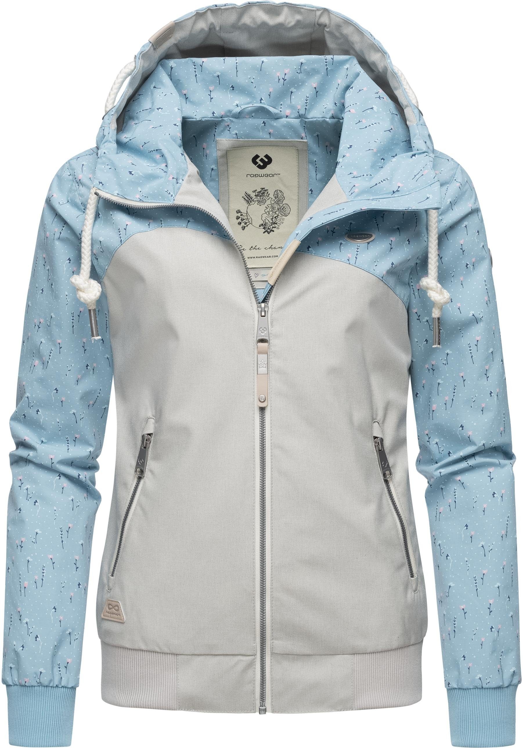 Nuggie stylische Übergangsjacke mit B Funktionsjacke Ragwear hellblau großer Kapuze