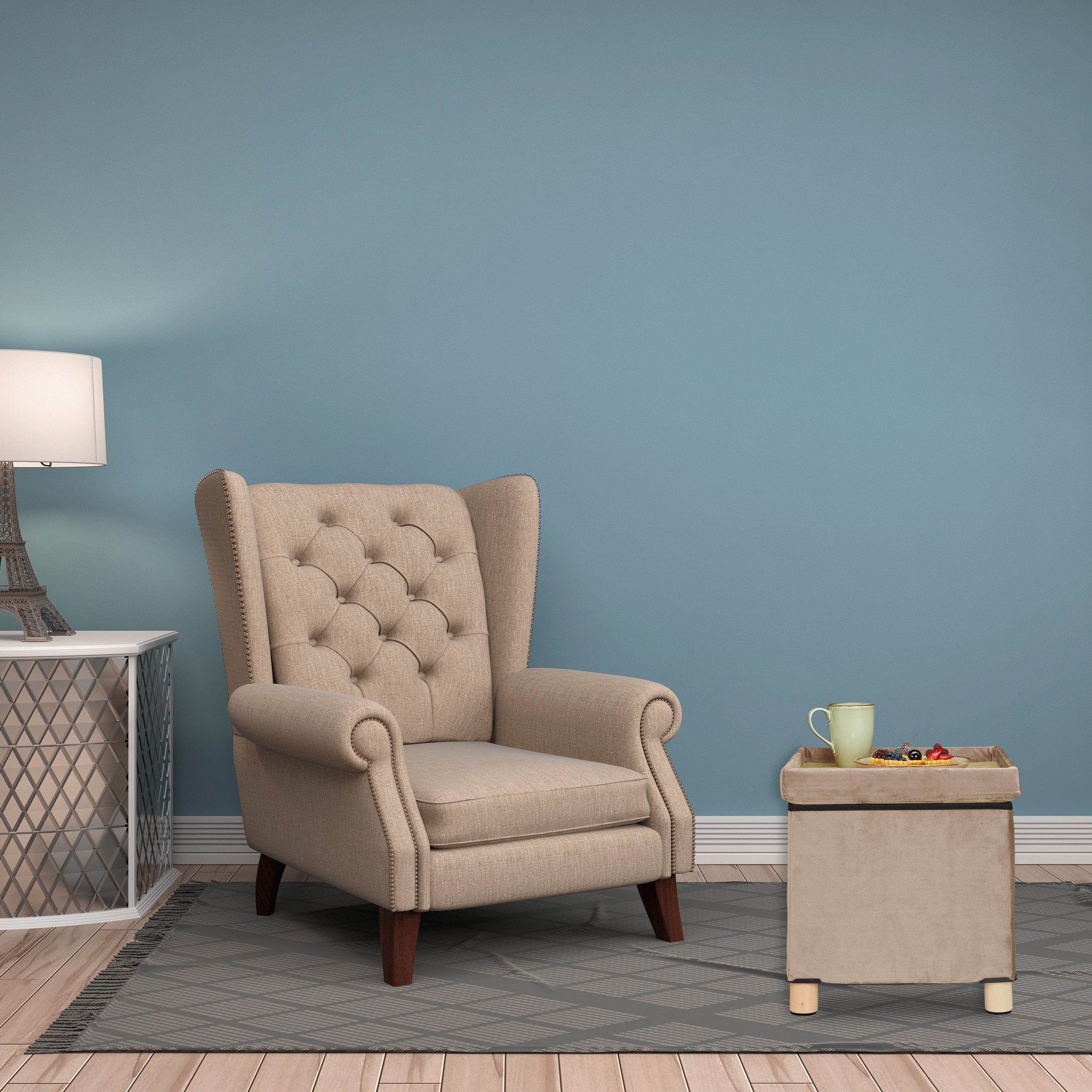relaxdays Polsterhocker Samthocker mit Tablett, Creme günstig online kaufen