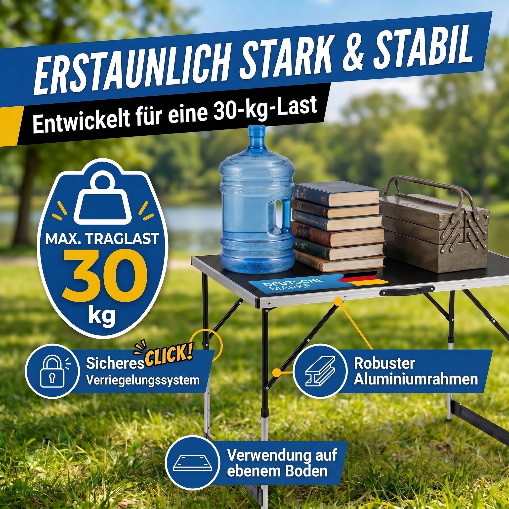 Goods+Gadgets Klapptisch Faltbarer Campingtisch – Multifunktionstisch für Outdoor & Garten (Markttisch Tapeziertisch), Klappbarer Multifunktionstisch – Bild 4 von 5