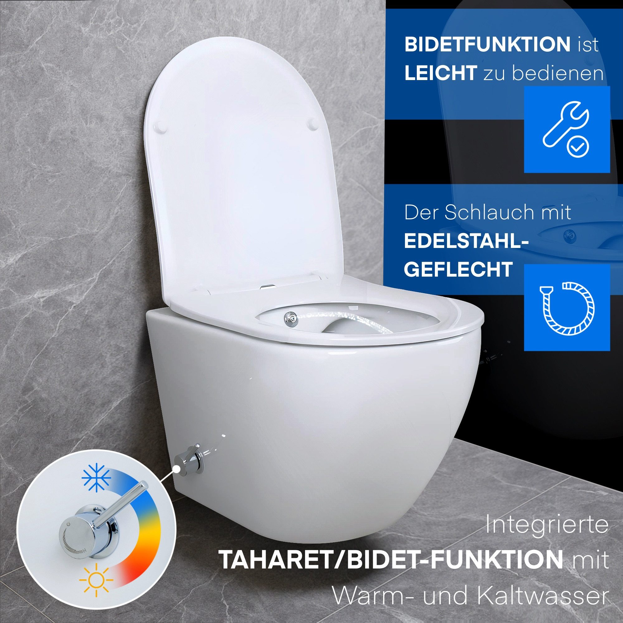 Belvit Tiefspül-WC Toilette mit integriertem Bidet, mit Warm- & Kaltwasser, günstig online kaufen