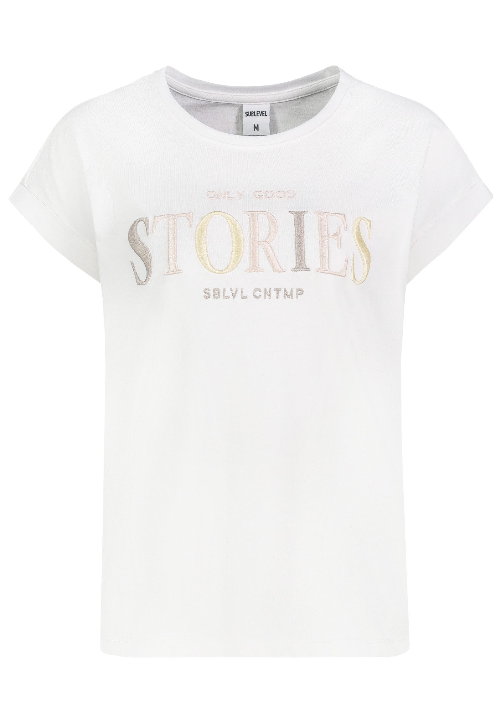 SUBLEVEL T-Shirt Minimalistischer Schriftzug Rundhals für Damen (1-tlg) Baumwolle Normal Fit Rundhals Kurzarm Spruch atmungsaktiv