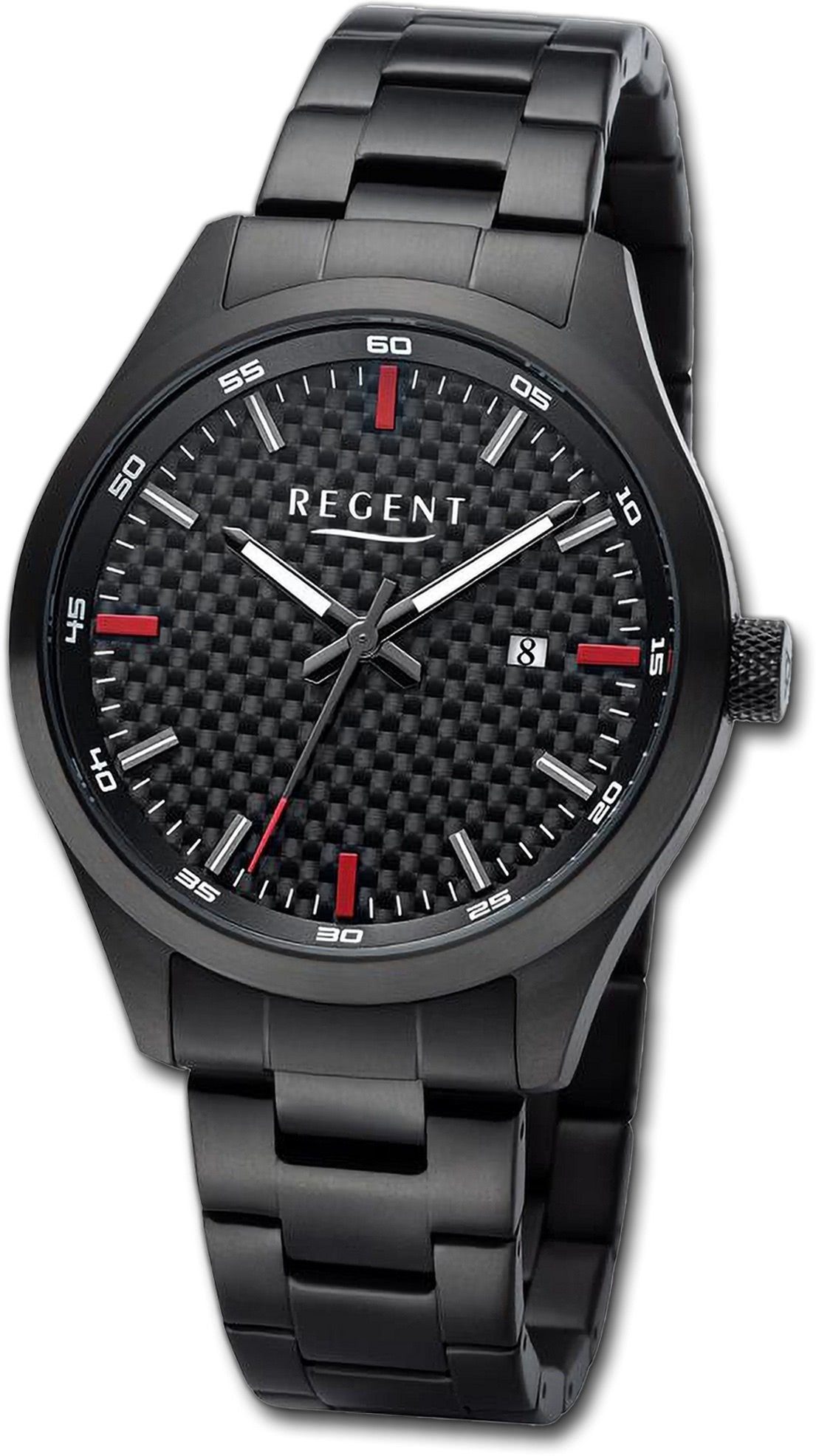 Titanarmband Gehäuse, 42mm) extra rundes Armbanduhr Quarzuhr schwarz, Regent groß Analog, Herrenuhr Regent (ca. Herren