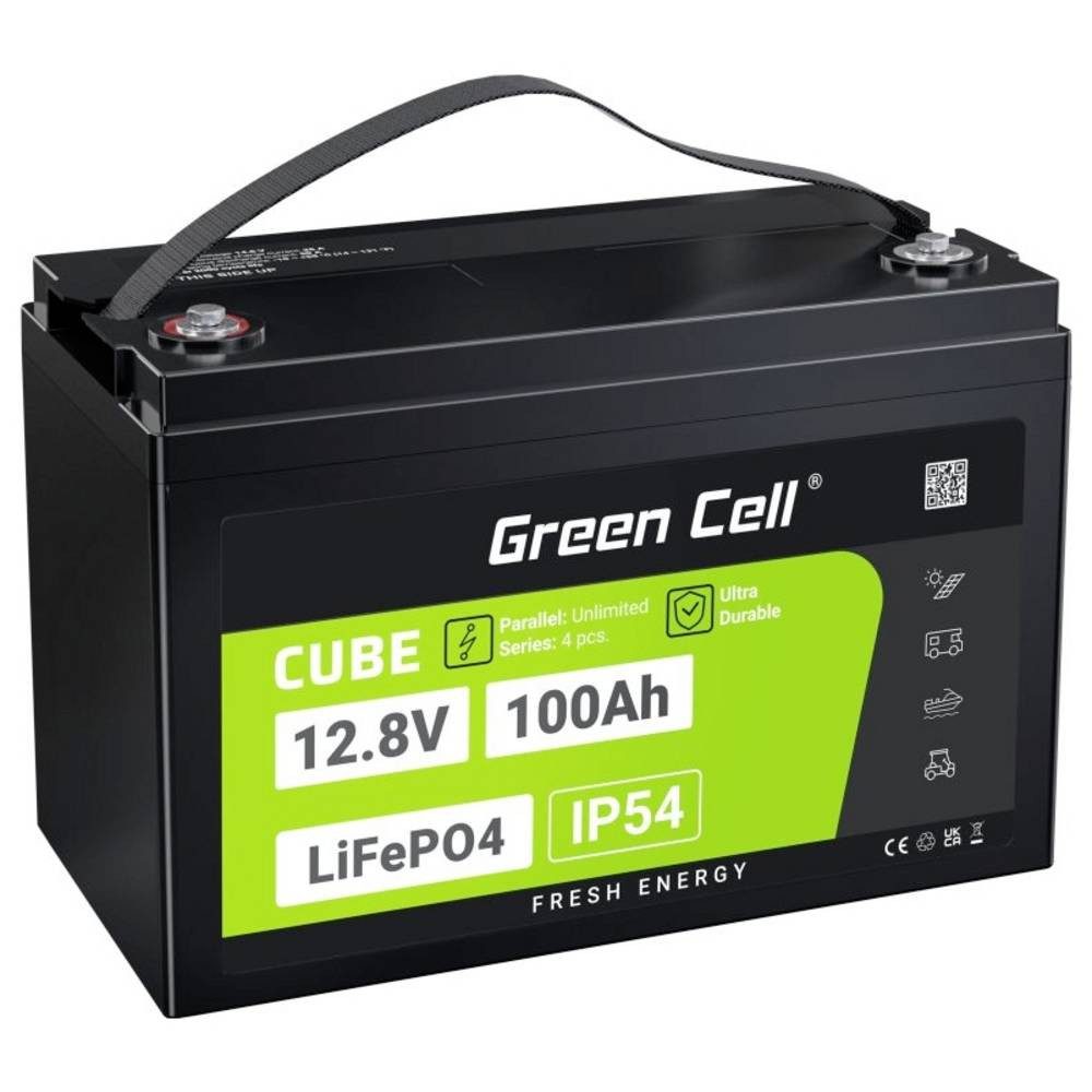 Green Cell Akku 100Ah 12.8V 1280Wh Lithium-Eisen-Phosphat Batterie Akku, Schraubkontakt