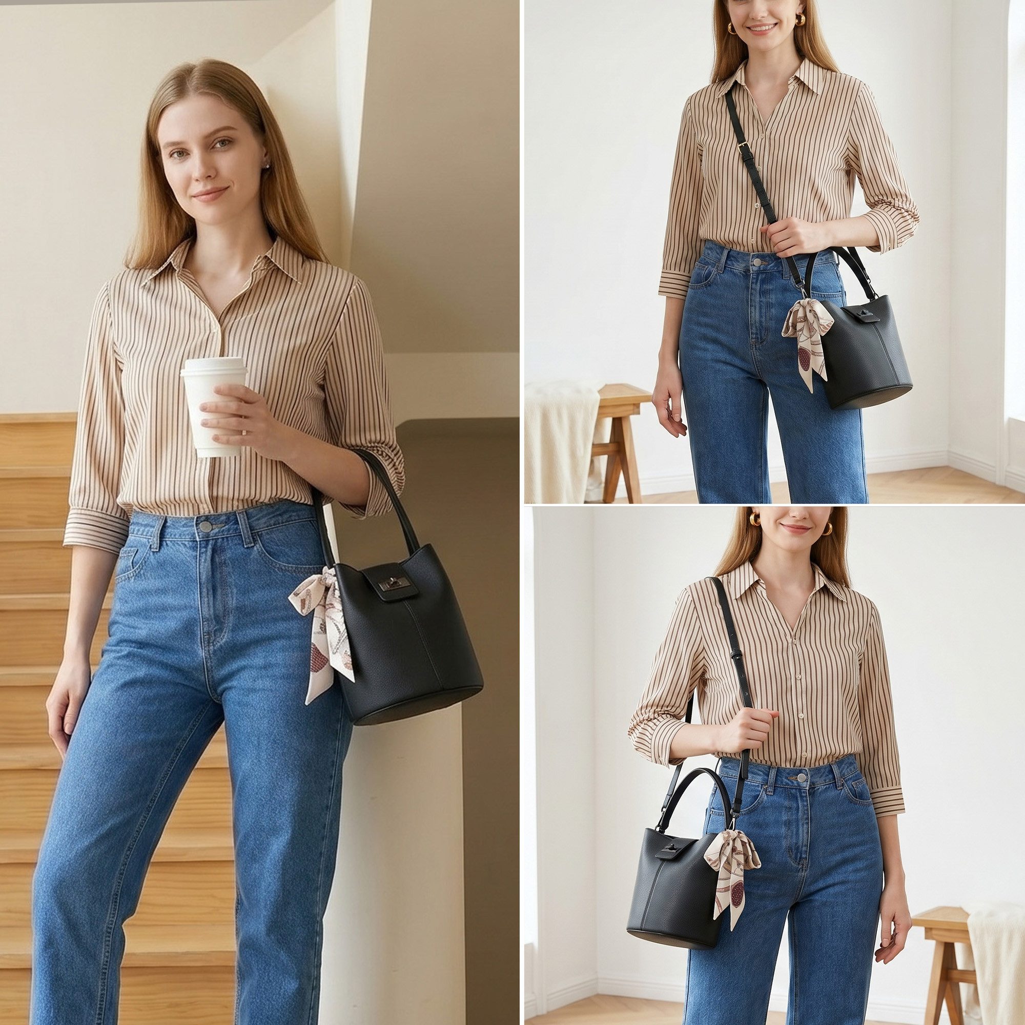 TANTOMI Umhängetasche Damen Beuteltasche Klein, Schultertasche & Umhängetasche, mit Verstellbar Abnehmbarem Schultergurt und Taschentuch
