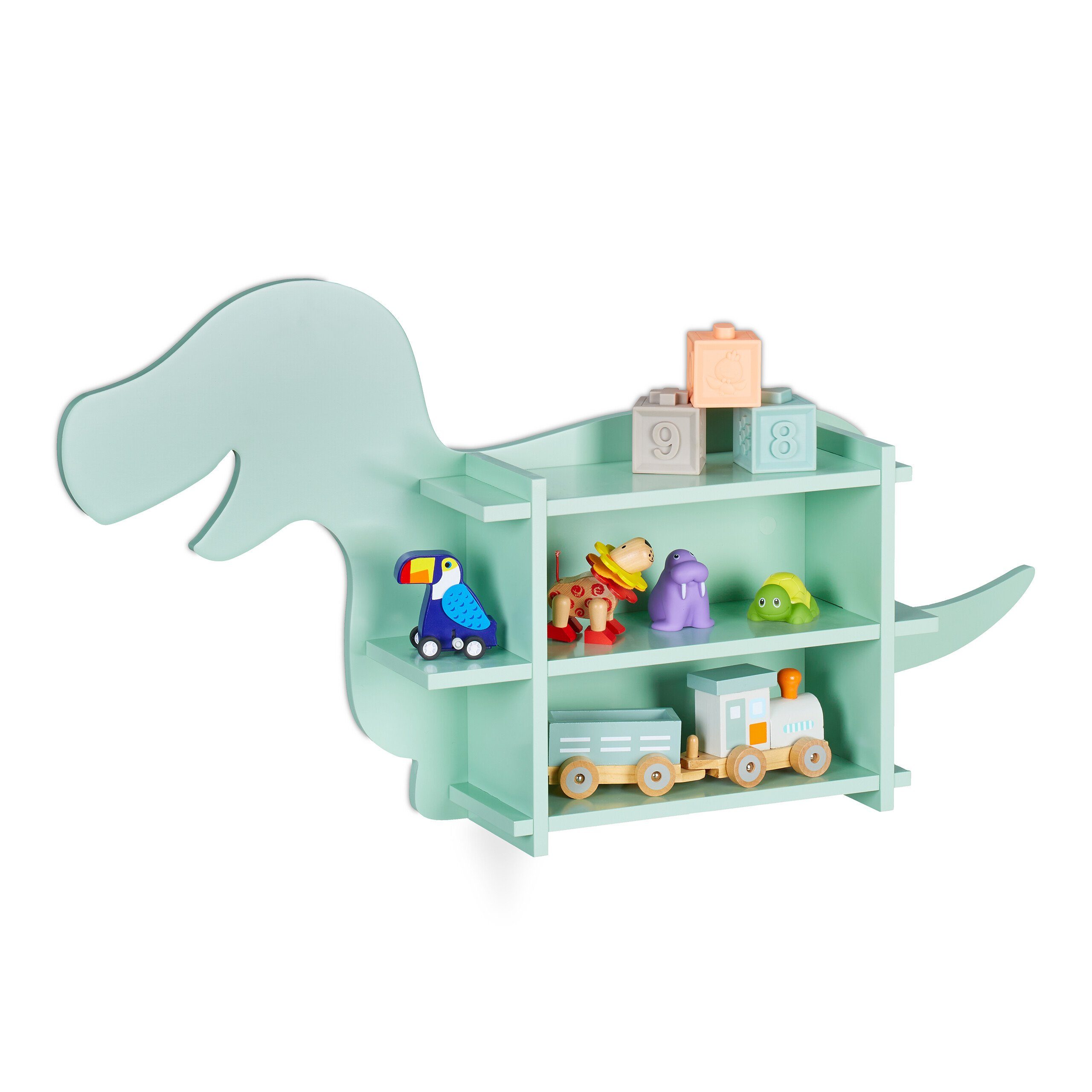 relaxdays Kinderregal Kinderregal Dino für die Wand