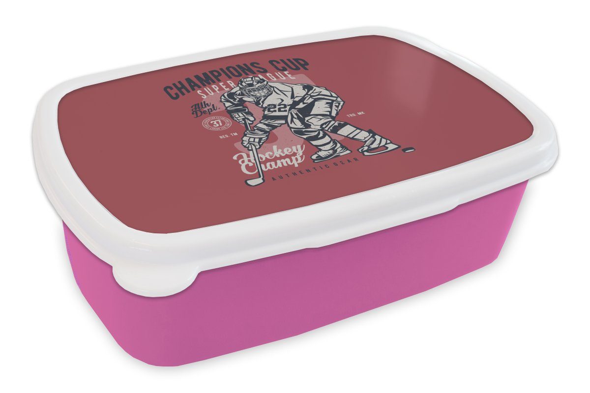 MuchoWow Lunchbox Eishockey-Schlittschuhe - Sport - Vintage, Kunststoff, (2-tlg), Brotbox für Erwachsene, Brotdose Kinder, Snackbox, Mädchen, Kunststoff rosa