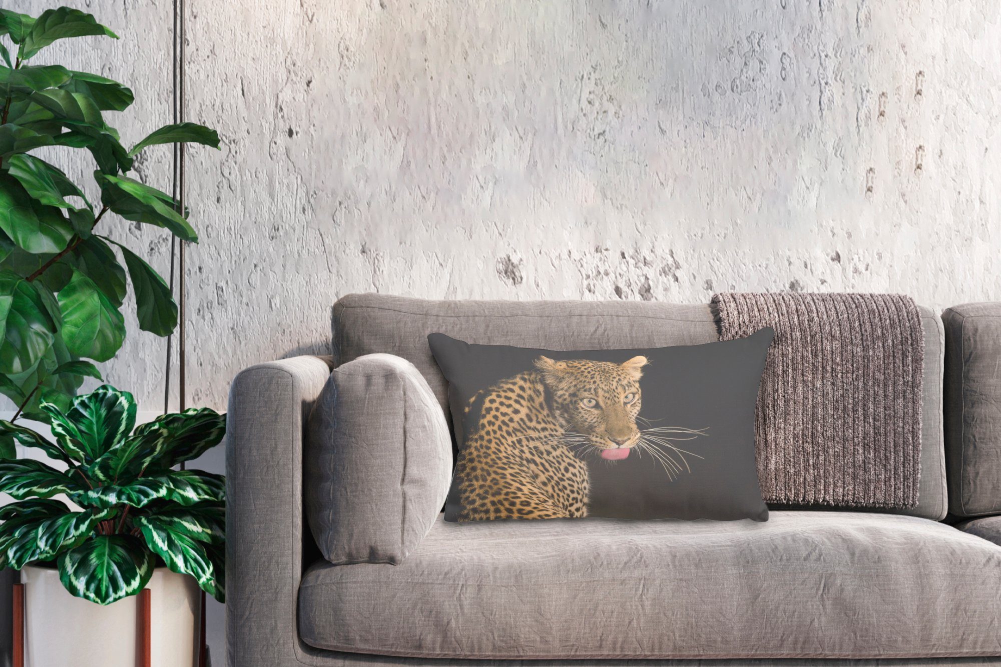 MuchoWow Dekokissen - Wohzimmer Füllung, Zunge Nacht, - Dekoration, Zierkissen, Leopard mit Dekokissen Schlafzimmer