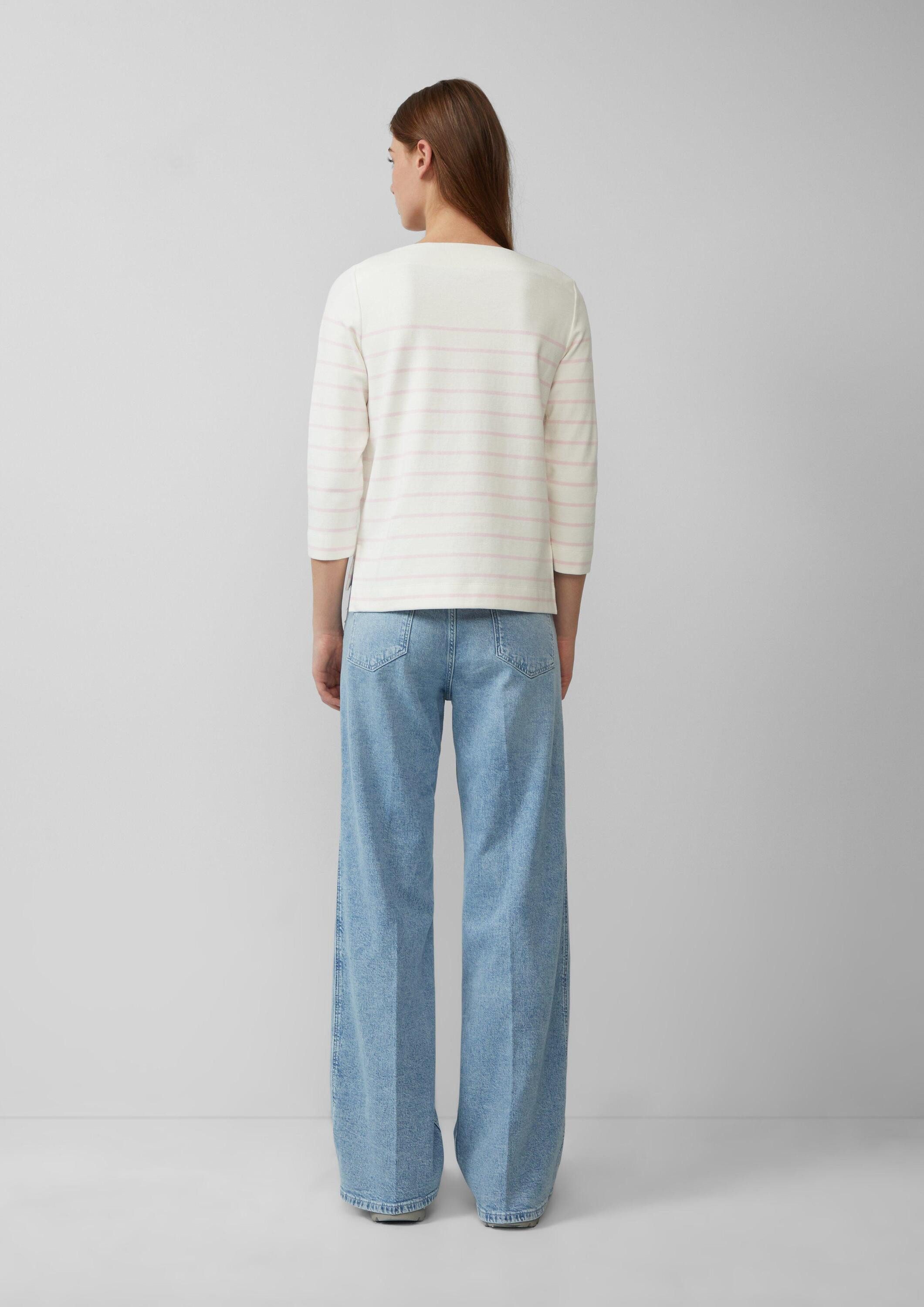 s.Oliver 3/4 Arm-Pullover Sweatshirt Geringeltes Sweatshirt mit U-Boot-Ausschnitt