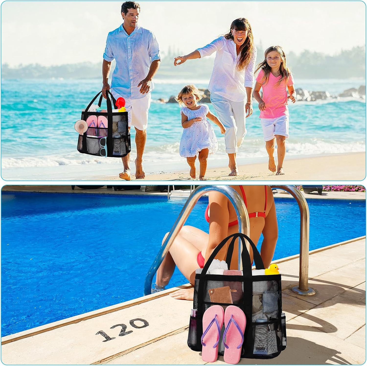 FELIXLEO Strandtasche XL Netz Strandtasche Damen wasserdicht Faltbar Reißverschluss (1-tlg)