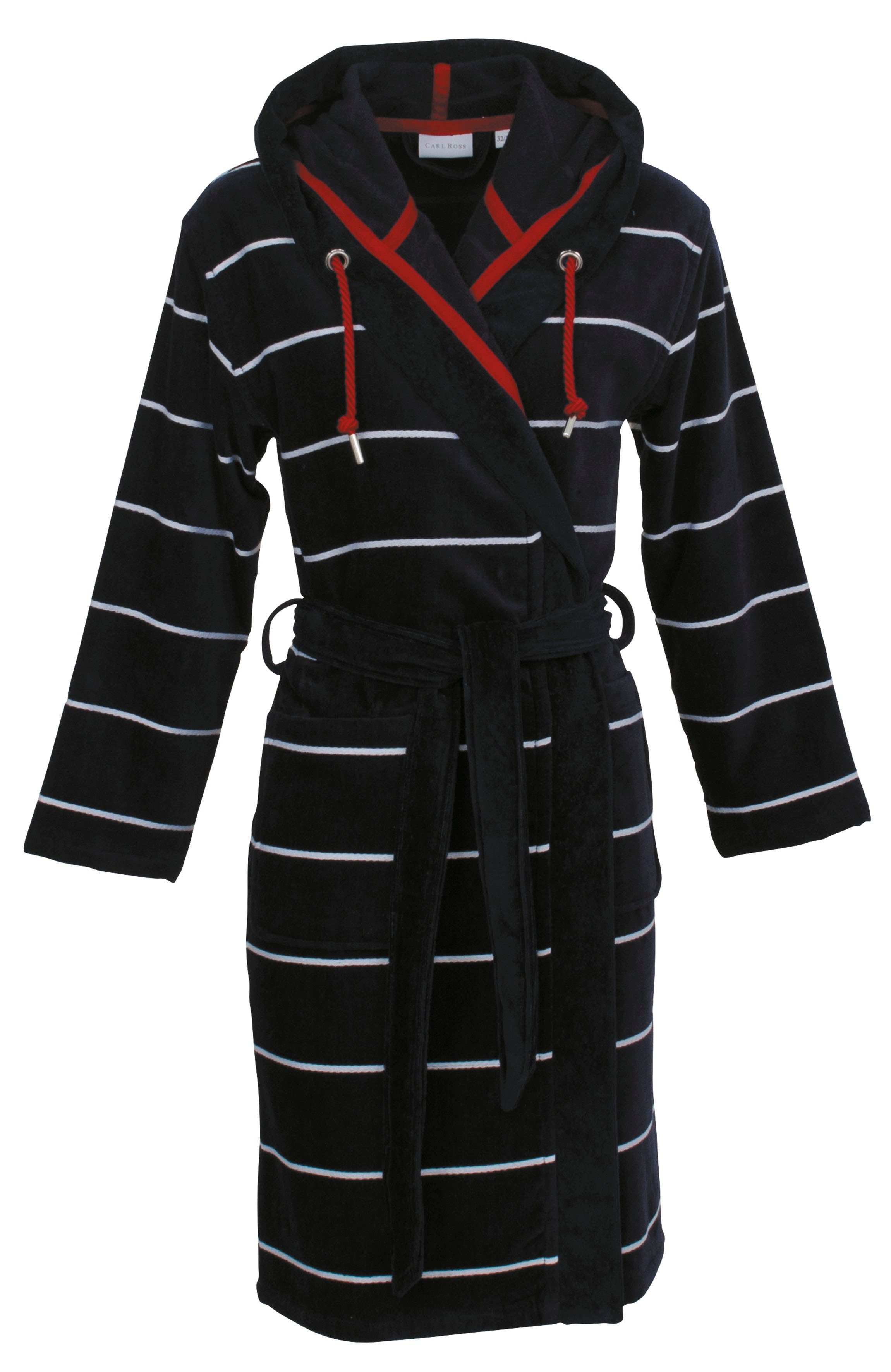 Carl Ross Damenbademantel 522310, Kurzform, Velours, Kapuze, Gürtel, Kurzform