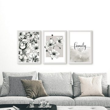 homestyle-accessoires Poster Bilderset AQUARELLE BLUMEN FLOWERS WATERCOLOR 3er SET, Ohne Bilderrahmen