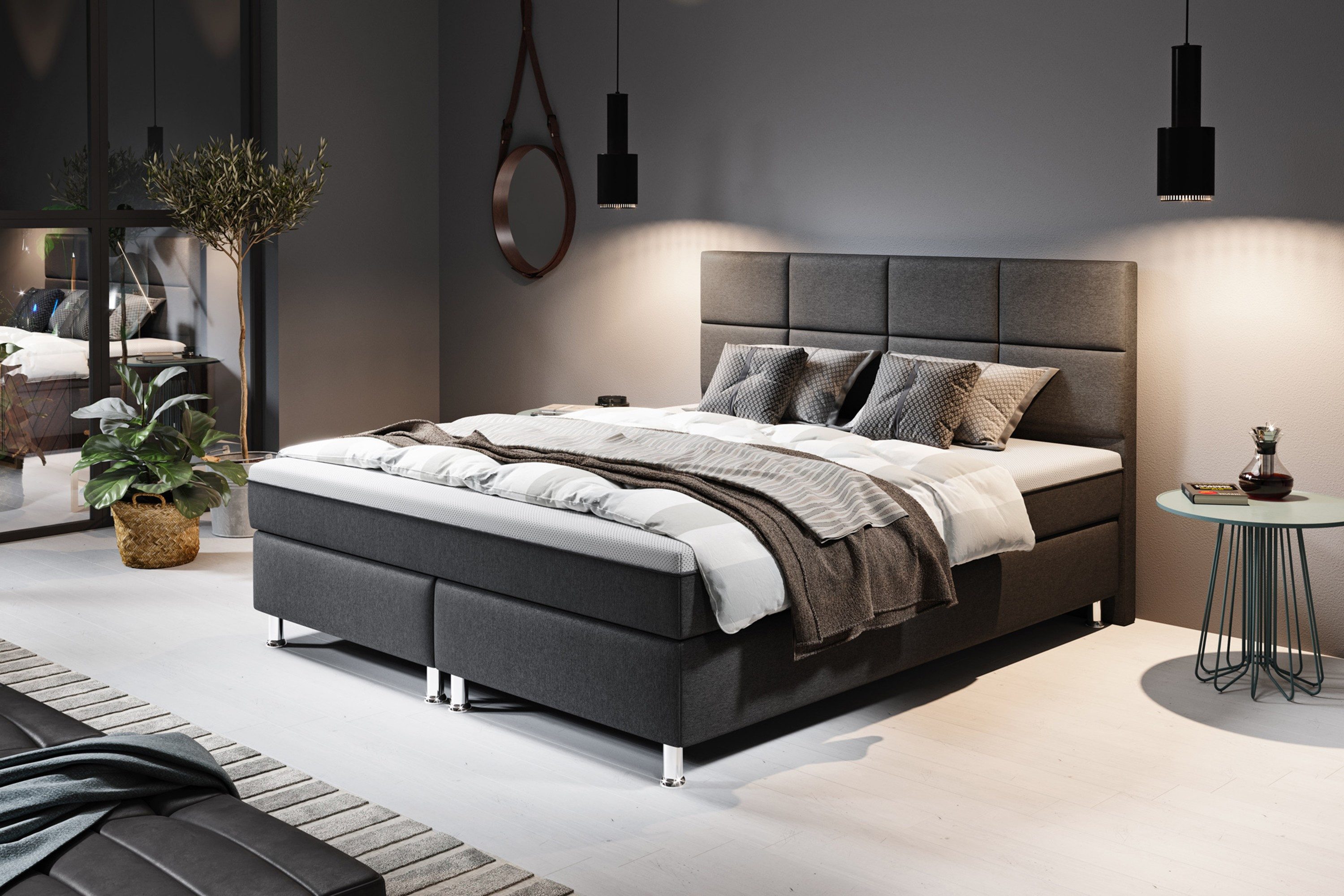 inter Boxspringbett R2 180x200 cm Webstoff (Set, Komplettes Set inkl. 7-Zonen Taschenfederkernmatratzen), SOFORT LIEFERBAR