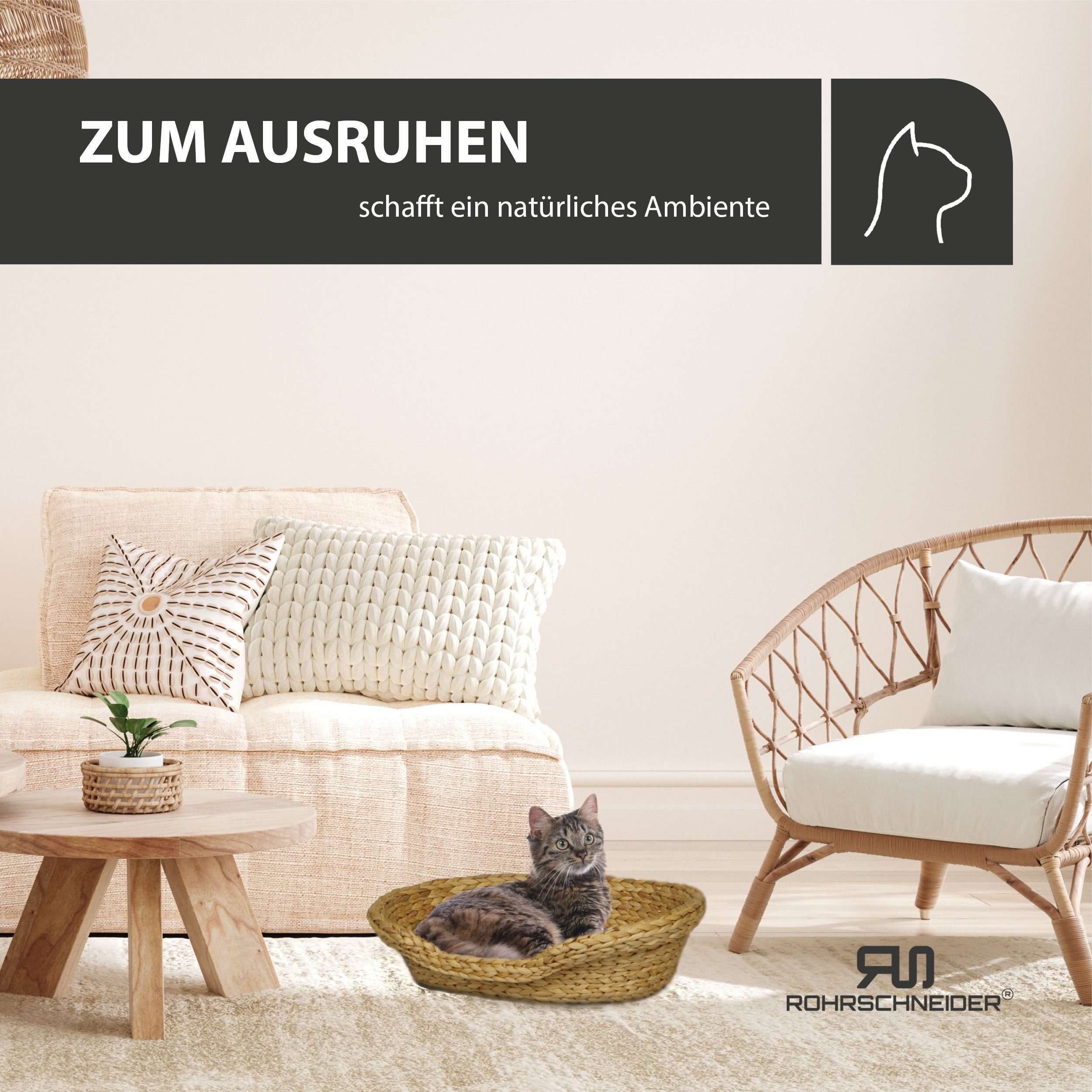 Rohrschneider Tierkorb Komfortables Katzenkörbchen aus Wasserhyazinthe geflochten, Katzenbett