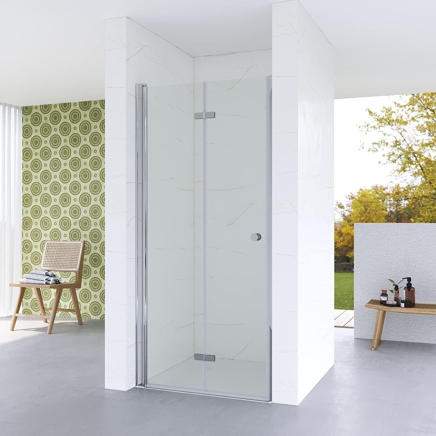 AQUABATOS Dusch-Falttür Pendeltür in Nische Falttür Duschabtrennung 70 75 80 85 90 95 100 120, 70x187 cm, Einscheiben-Sicherheitsglas (ESG) 5 mm, (Drehtür Rahmenlos Höhe 187 cm) Hebe-Senk-Funktion, Magnetverschluss, Ebenerdige Montage möglich