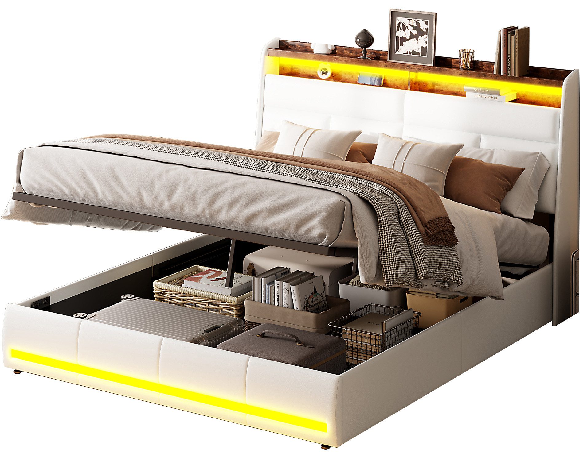 FUROKOY Stauraumbett Doppelbett Polsterbett mit Lattenrost günstig online kaufen