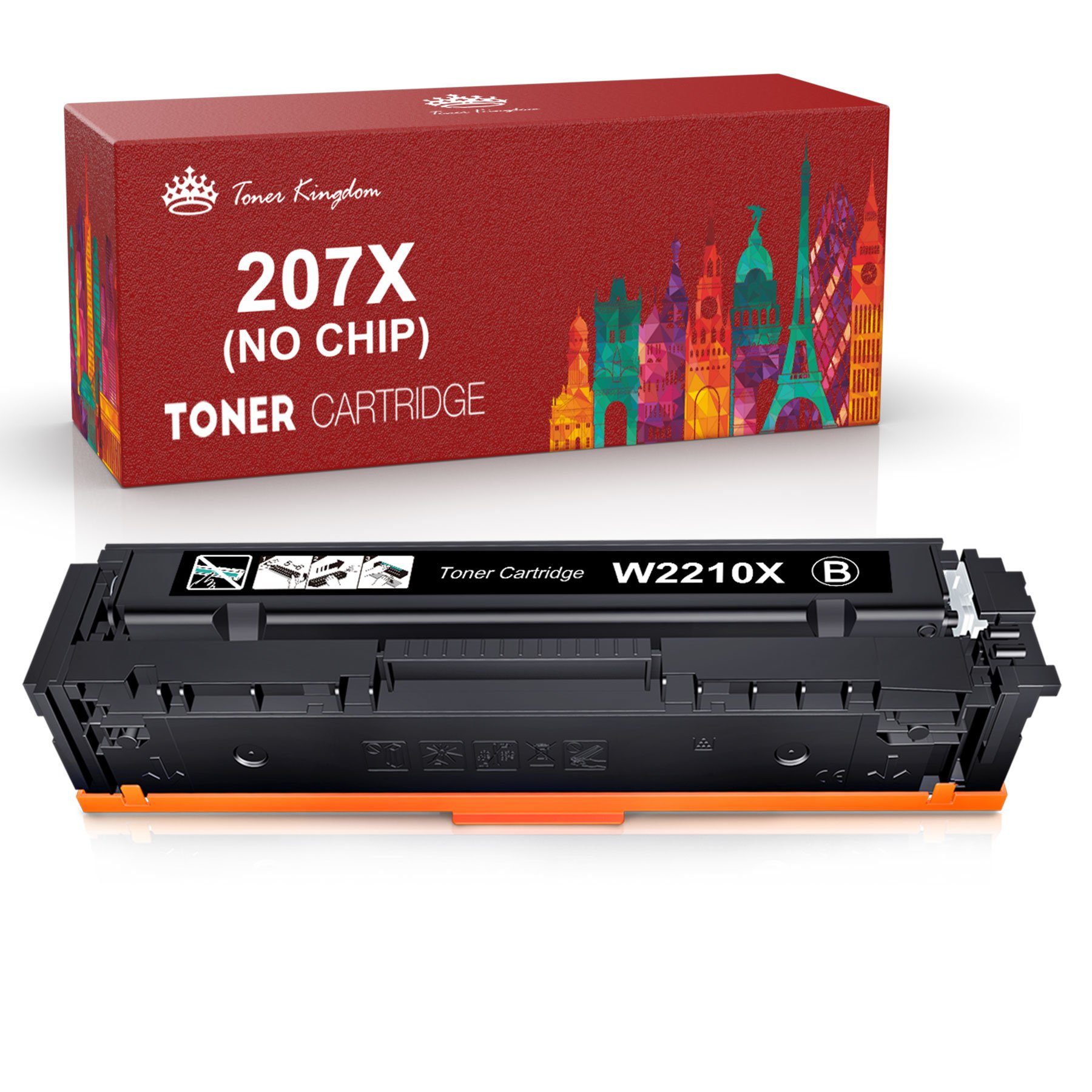 Toner Kingdom Tonerpatrone Ohne Chip 207X Laserjet M255dw M283fdw 207A Pro 207X M283fdn HP MFP W2213X, für M282nw Schwarz M255nw W2211X W2212X W2210X Color