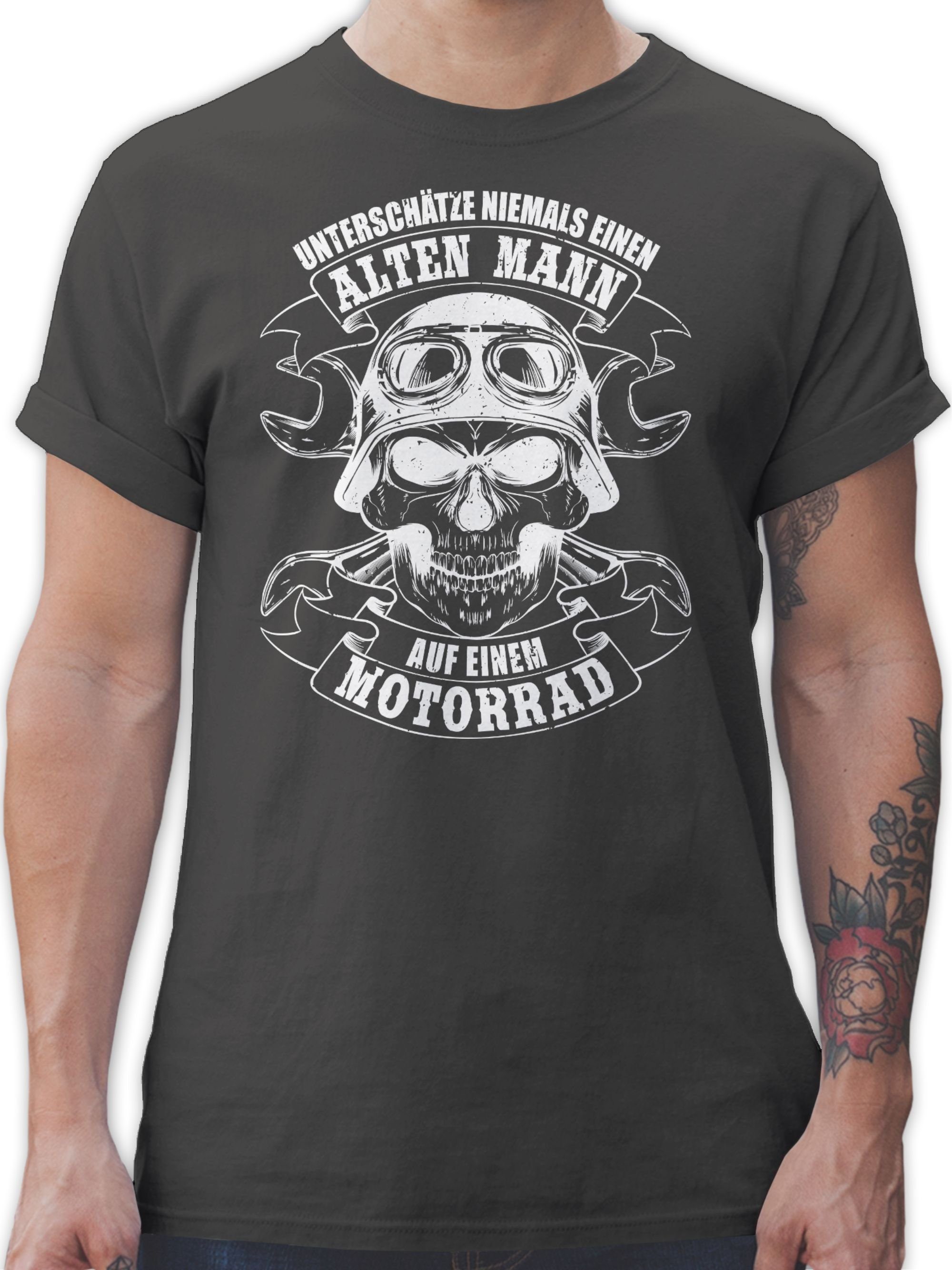 einen Shirtracer - Unterschätze Biker alten T-Shirt weiß 2 Dunkelgrau Motorrad niemals Mann