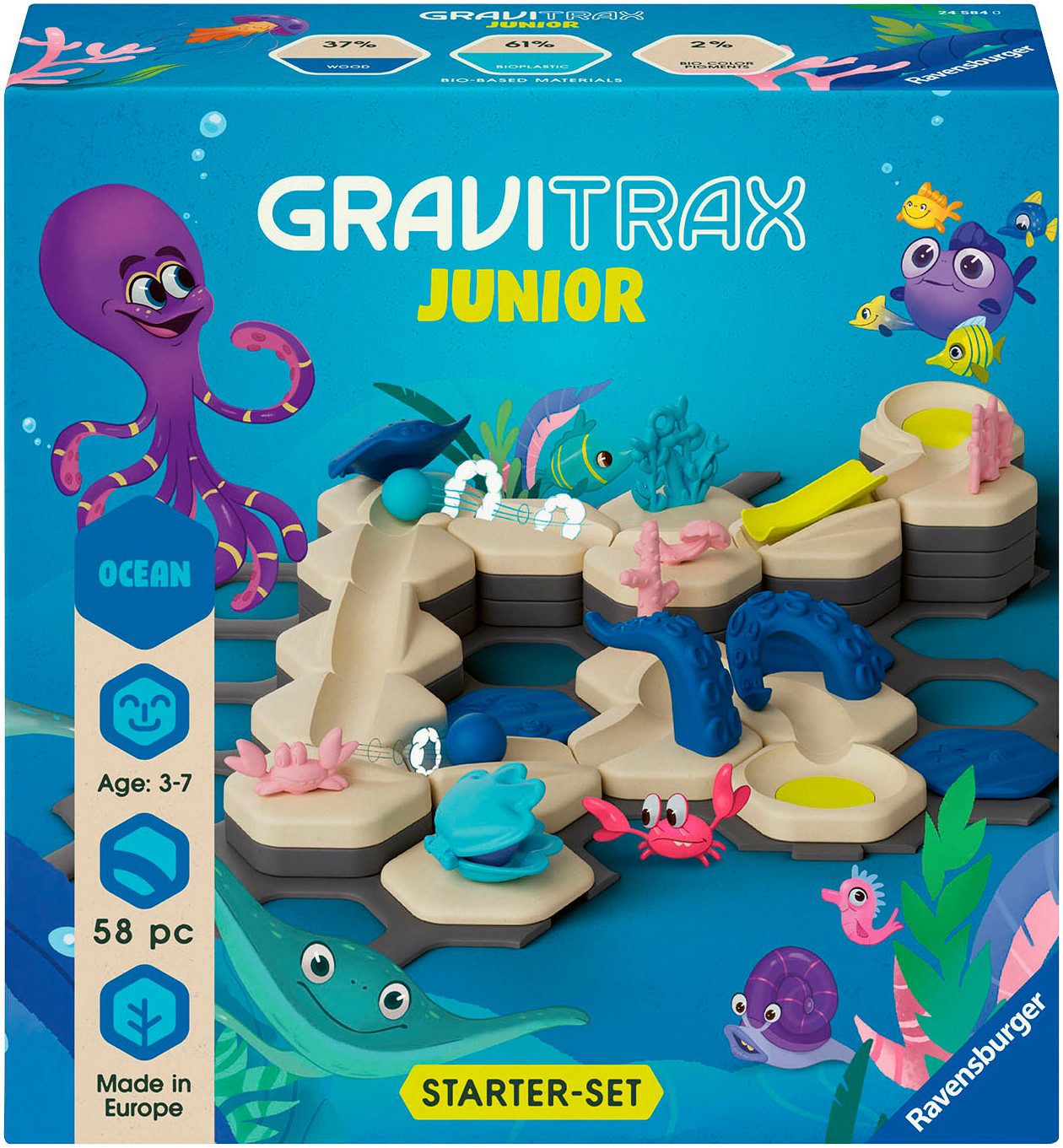 Ravensburger Kugelbahn-Bausatz GraviTrax Junior, Starter-Set S Ocean, Made in Europe