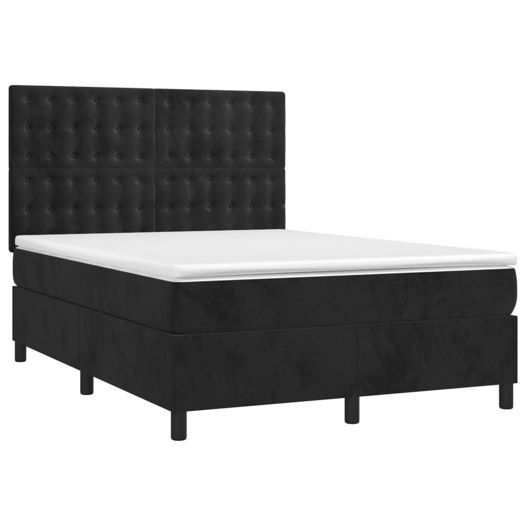 vidaXL Bett Boxspringbett mit Matratze & LED Schwarz 140x200 cm Samt