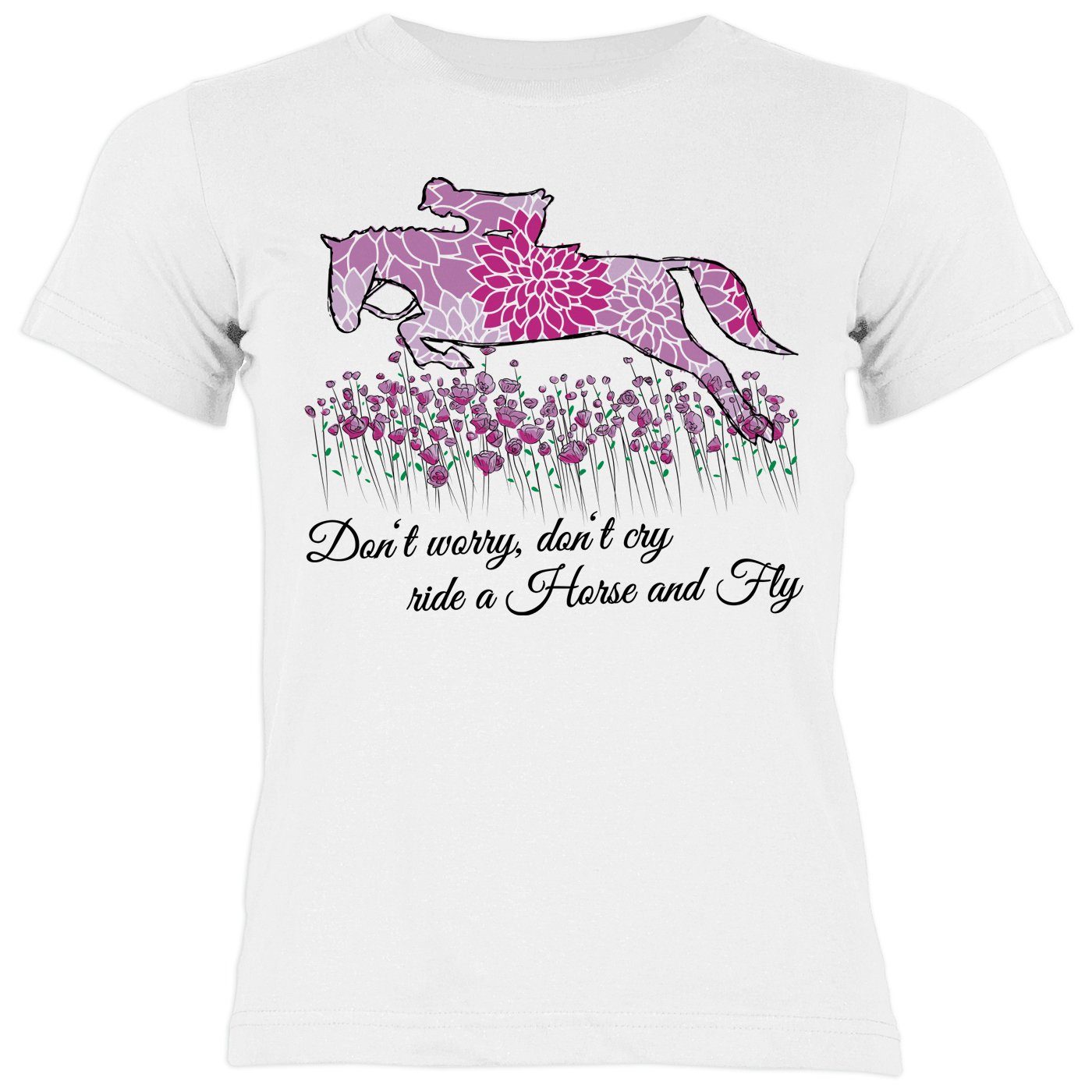 Kindershirt Don´t Fly - worry Pferde don´t Pferde Springreiter a Shirts Shirt : and Ride Kinder Shirt Motiv cry T-Shirt Tini Horse