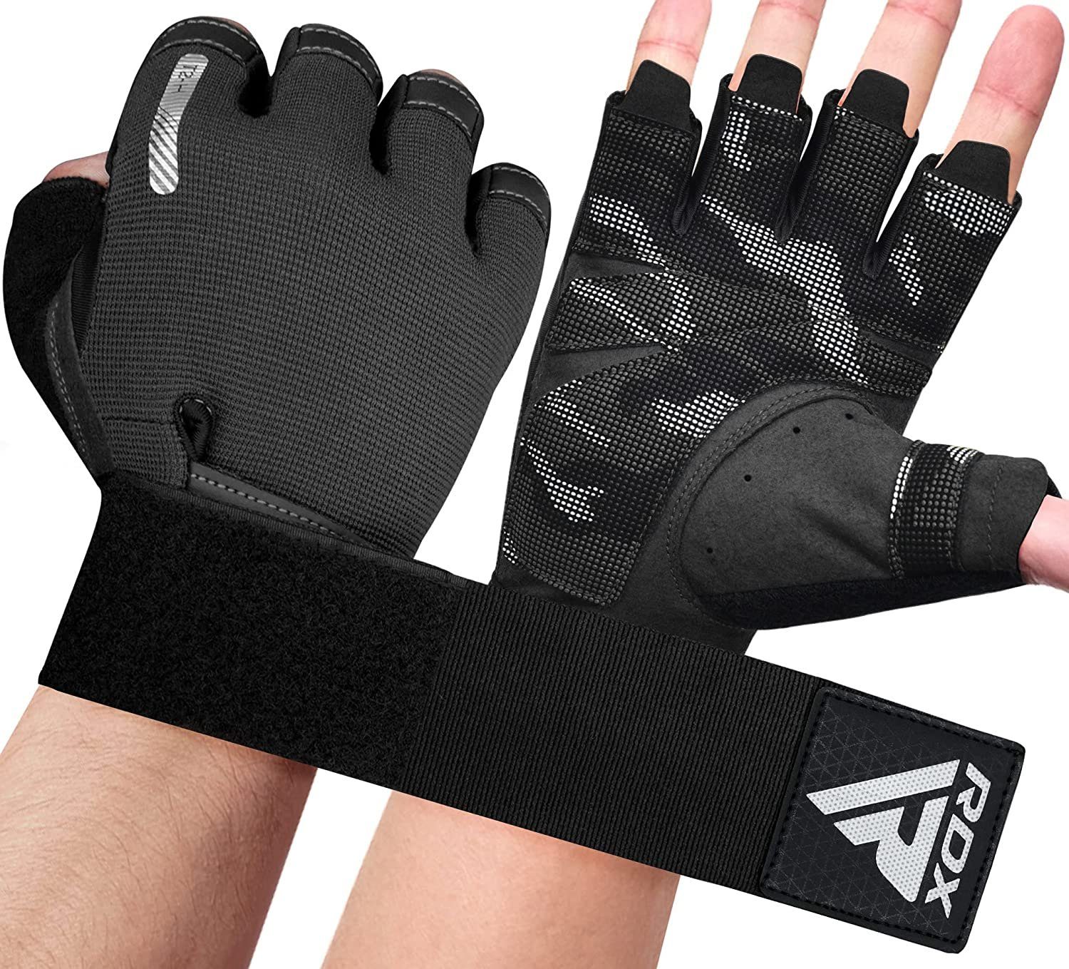 RDX Trainingshandschuhe RDX Gewichtheberhandschuhe, extra dehnbare lange Handgelenkstütze BLACK
