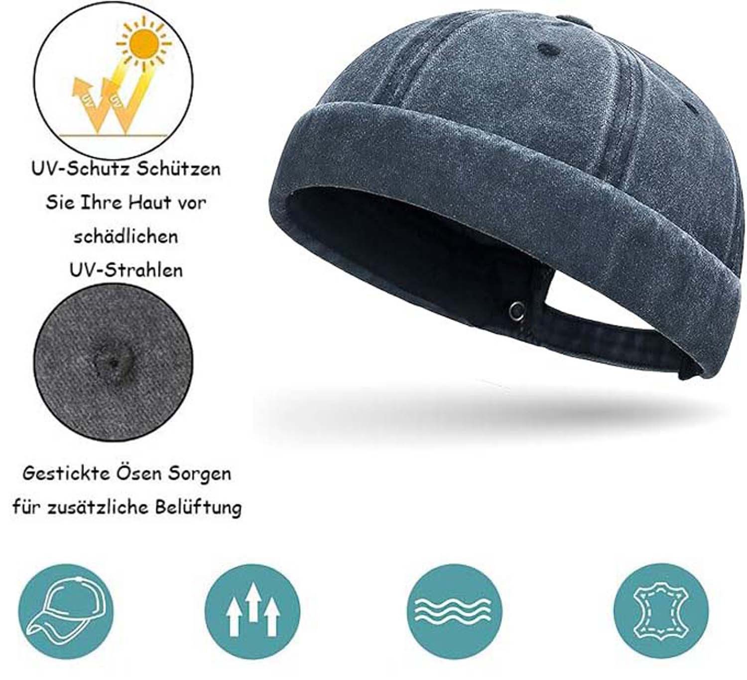 Zaewry Dockermütze Docker-Cap Herren Seemannsmütze Hafenmütze Basecap Tragbar – Bild 3 von 5