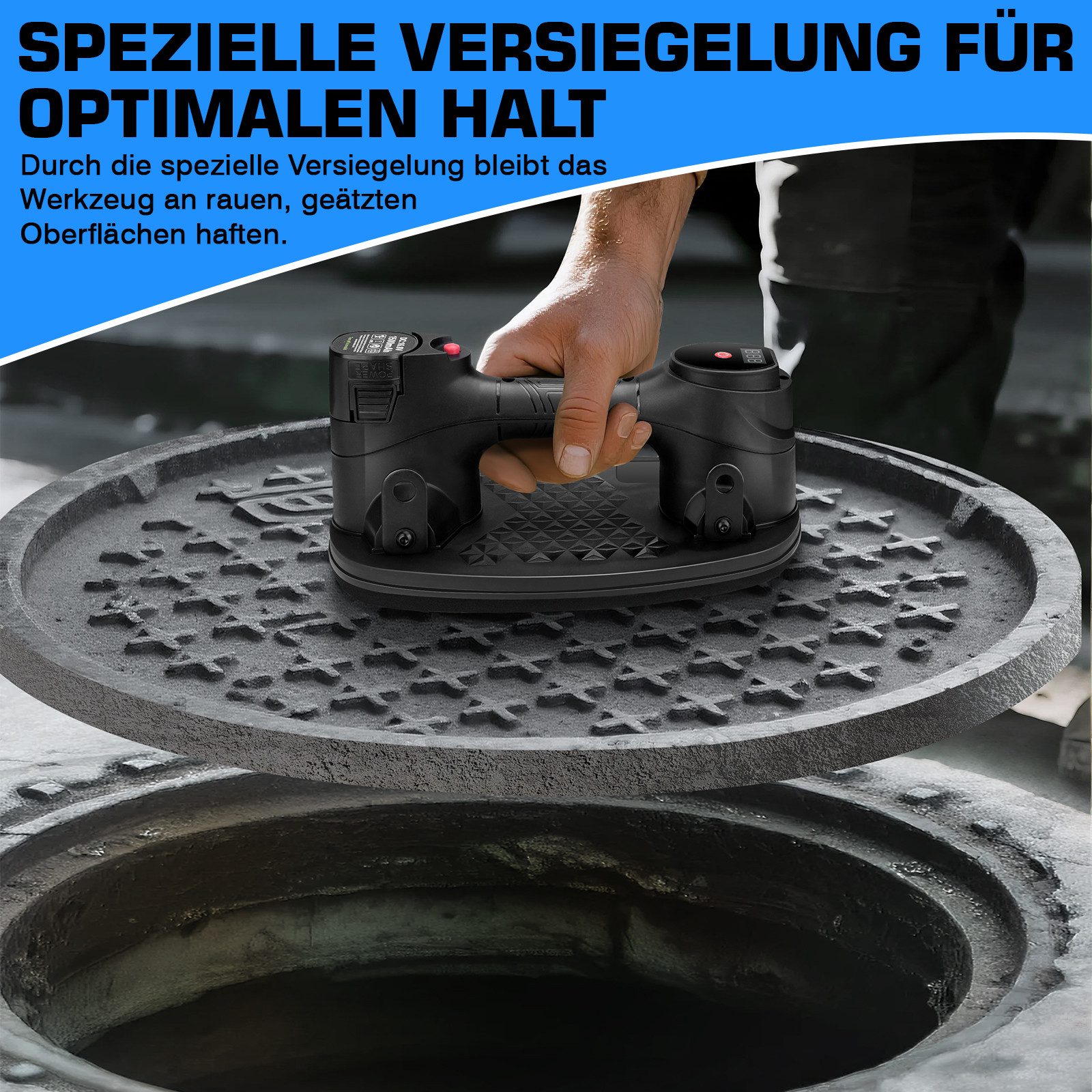 XERSEK Plattenheber Akku Saugheber 240kg Terrassenplatten Glassauger Auto Nachsaugfunktion, Starke Saugleistung LCD Anzeige für Raue, -], Oberfläche Fliesen Glas Holzplatten Marmor Möbel