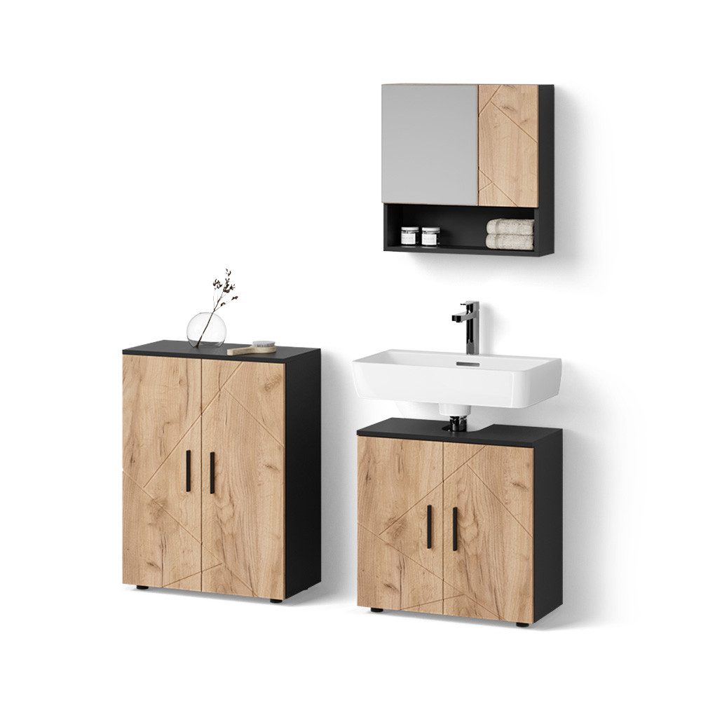 Livinity® Badmöbel-Set Ronco, Goldkraft Eiche/Anthrazit/Anthrazit, 3 günstig online kaufen