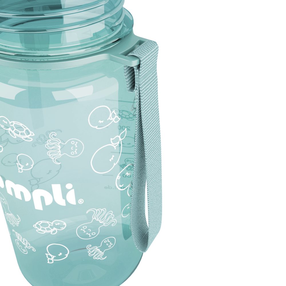bumpli® Trinkflasche Kinder Trinkflasche 350ml Mint spülmaschinenfest, Trageschlaufe, Fruchtsieb BPA-frei, auslaufsicher, Wasserflasche, +Strohhalmdeckel