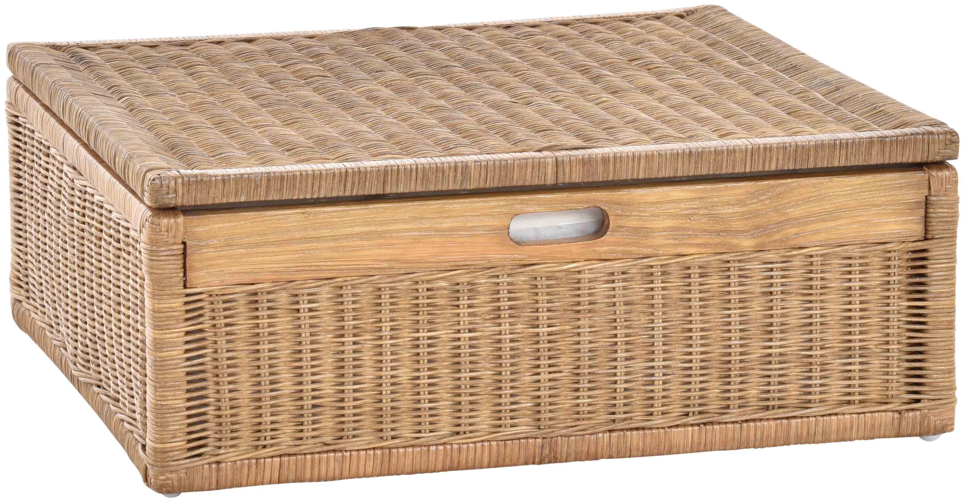 Krines Home Aufbewahrungskorb Großer Unterbett Schub aus Rattan 64x58x25cm / Unterbettkommode, mit Deckel, Bett Kasten Korb Kleider Aufbewahrung Box