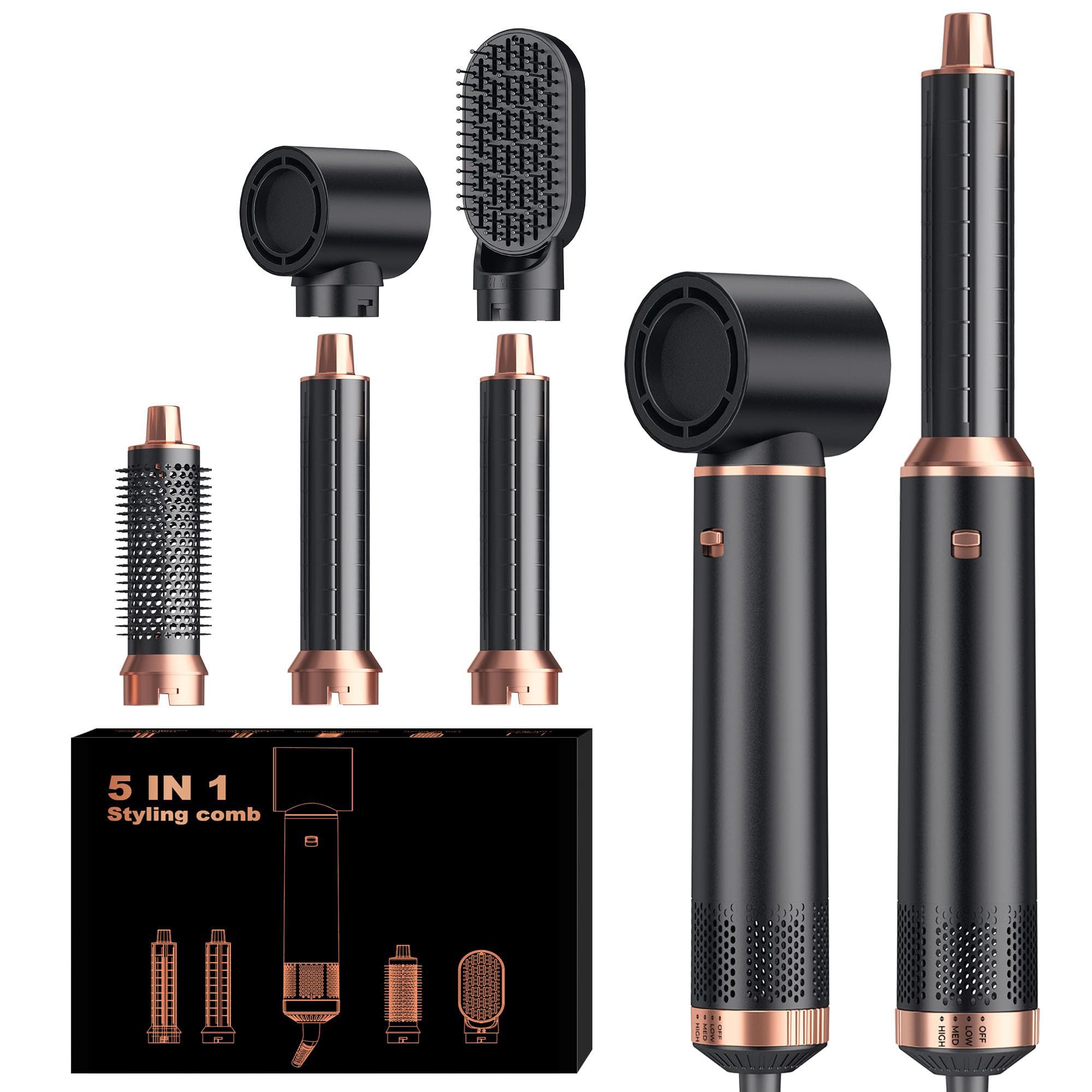 UKLISS Multihaarstyler 5-in-1-Hot-Styling-Bürsten-Set, Airstyler mit Rundbürstenföhn, Glätten,Trocknen,Volumen&Locken, All-in-One Hairstyler