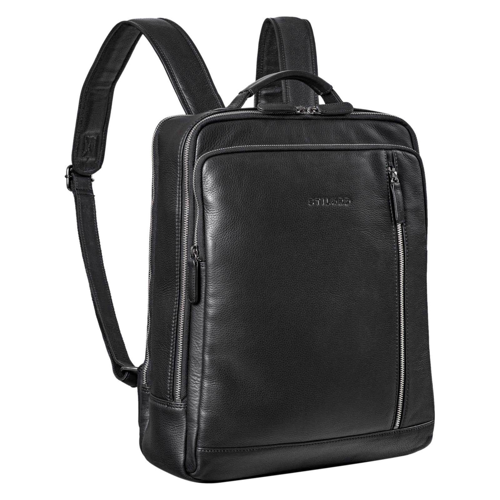 schwarz "Kaleb" Leder Notebook-Rucksack STILORD Laptoprucksack