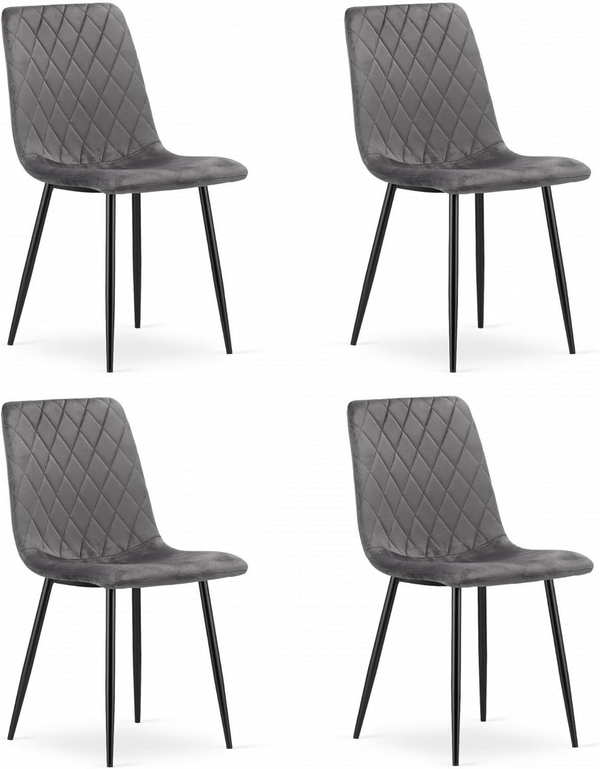 Esszimmerstuhl Velourstuhl Dunkelgrau, Ergonomisch, Schwarze Metallbeine, Set von 4