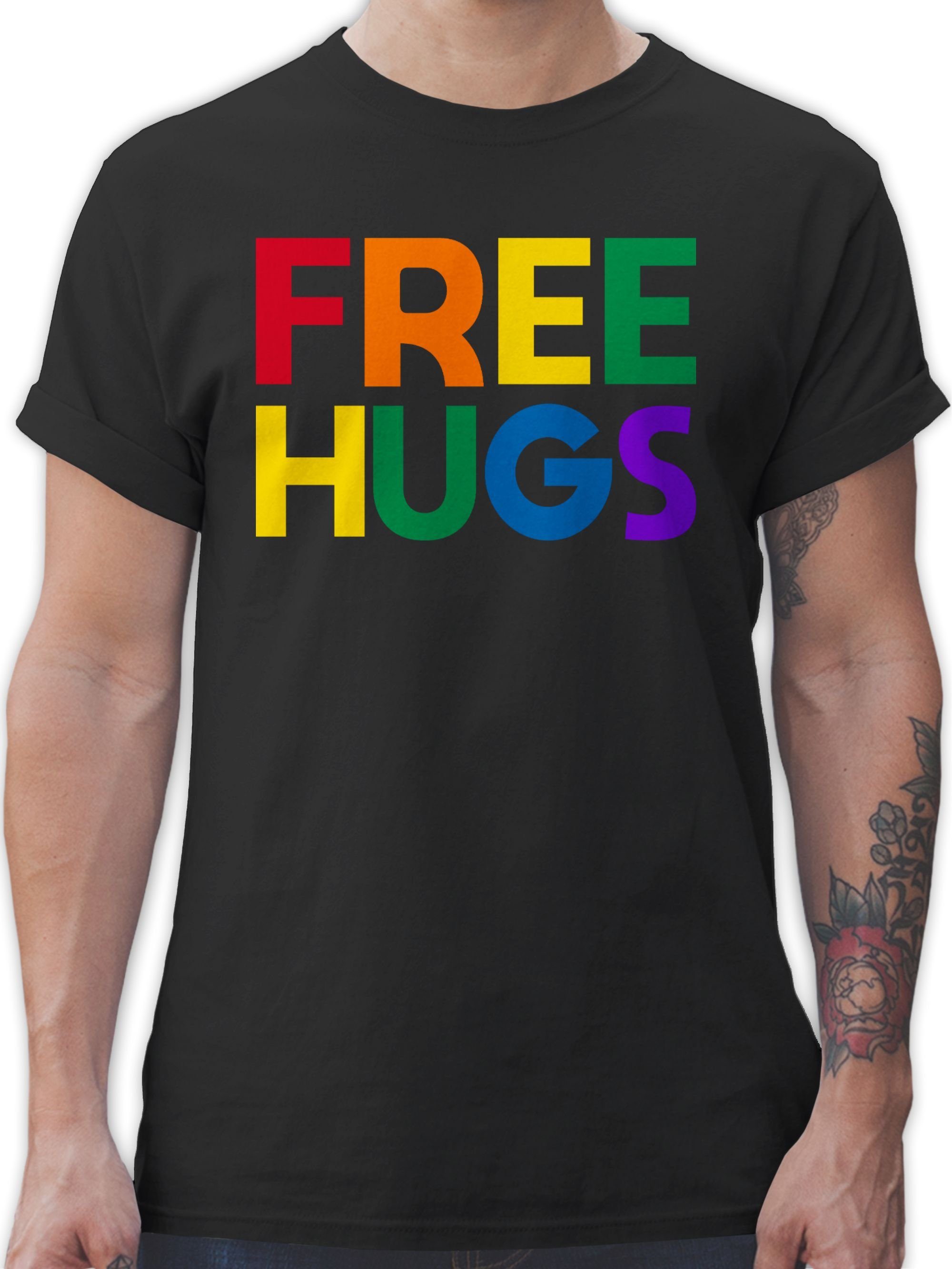 Schriftzug Kleidung Free 1 - Shirtracer Hugs Lettering LGBT Schwarz T-Shirt