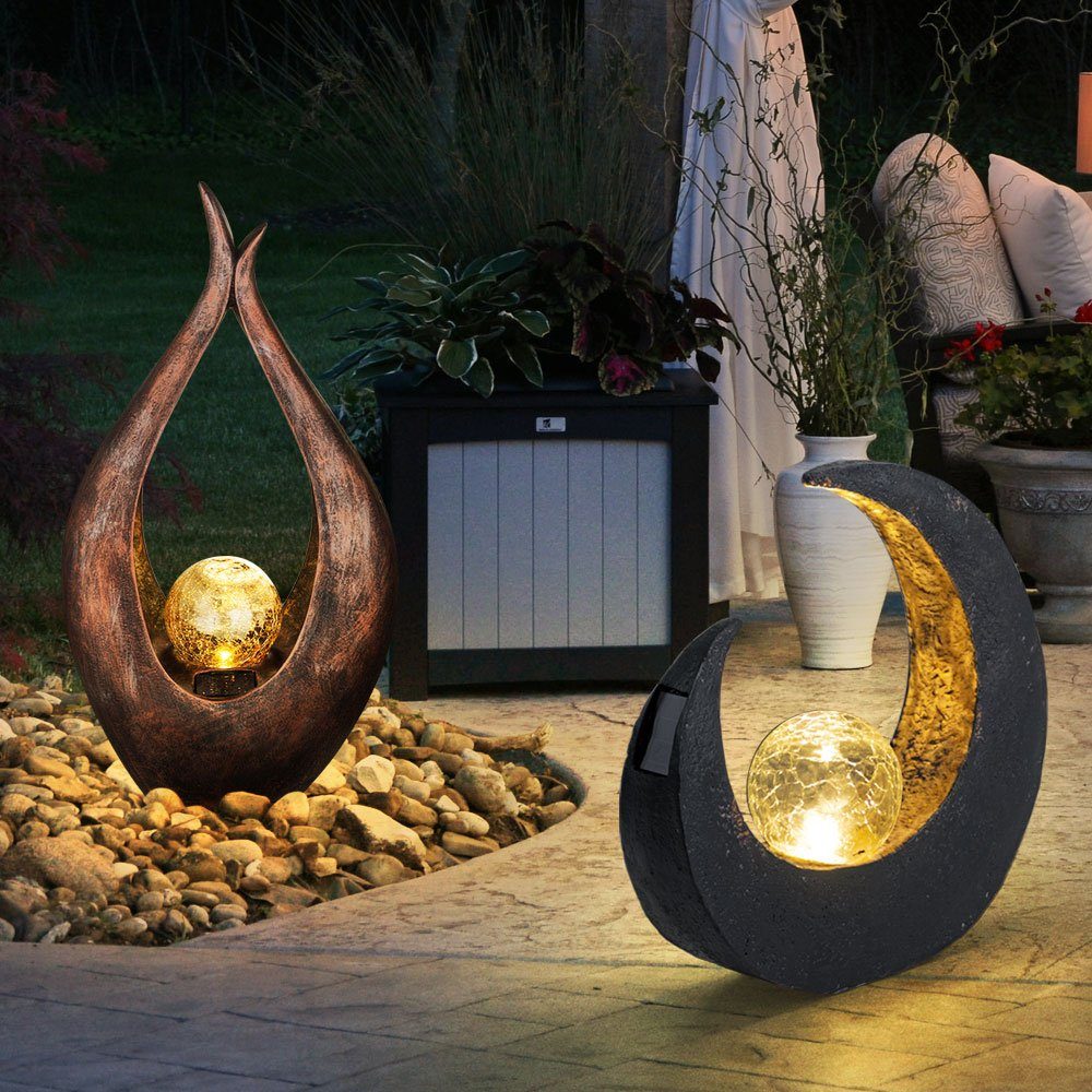 Globo LED Skulptur Solarleuchte Solarlampe LED-Leuchtmittel Solar verbaut, LED 2x Mondsichel Solarleuchte, fest Gartendeko