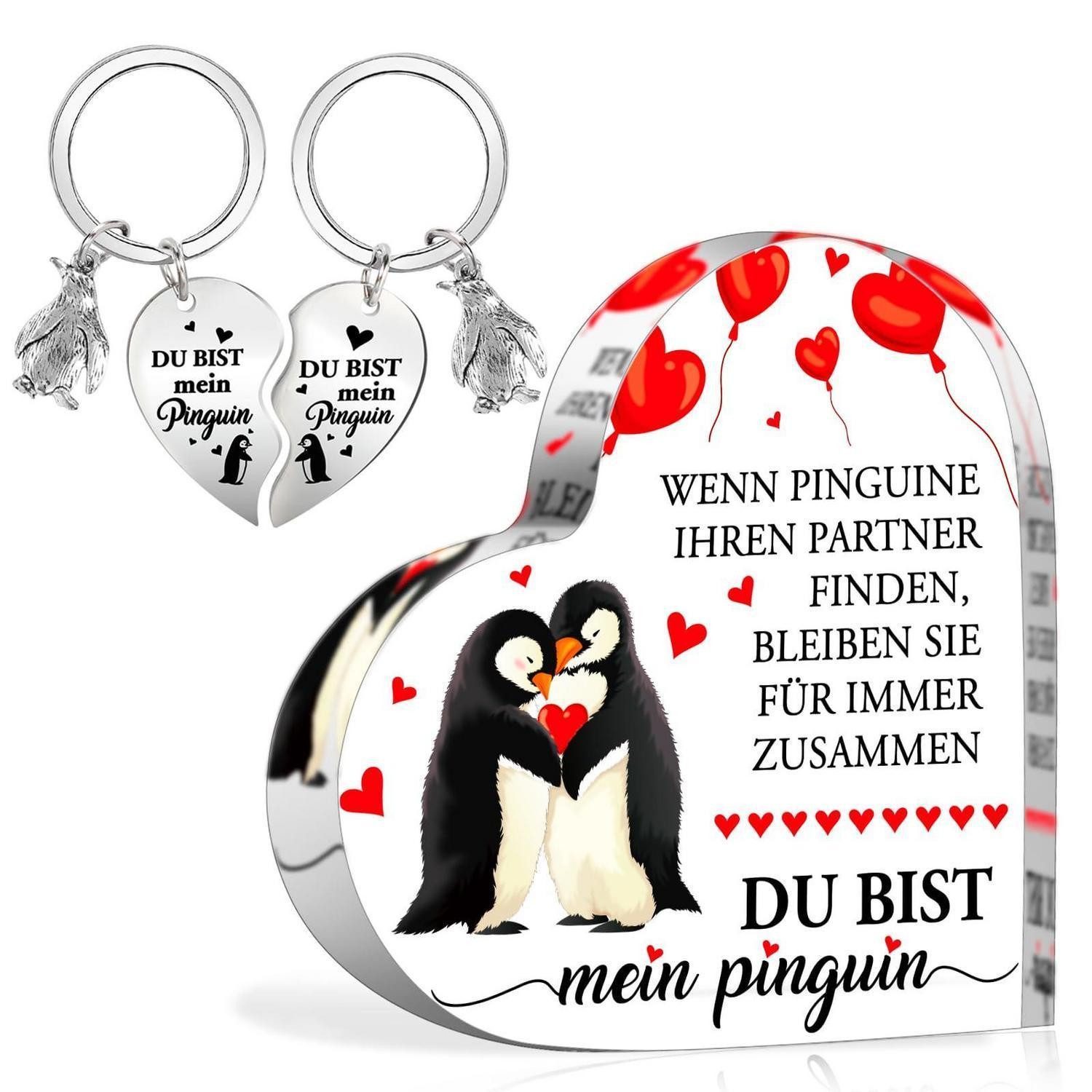 LuxusKollektion Dekohänger Pinguin Deko Set Herz Acryl Schlüsselanhänger