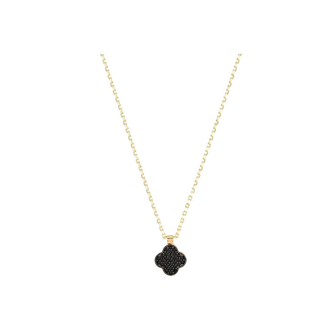 Suzan Gold Kette mit Anhänger 375 Echtgold Noirleaf schwarzes Kleeblatt