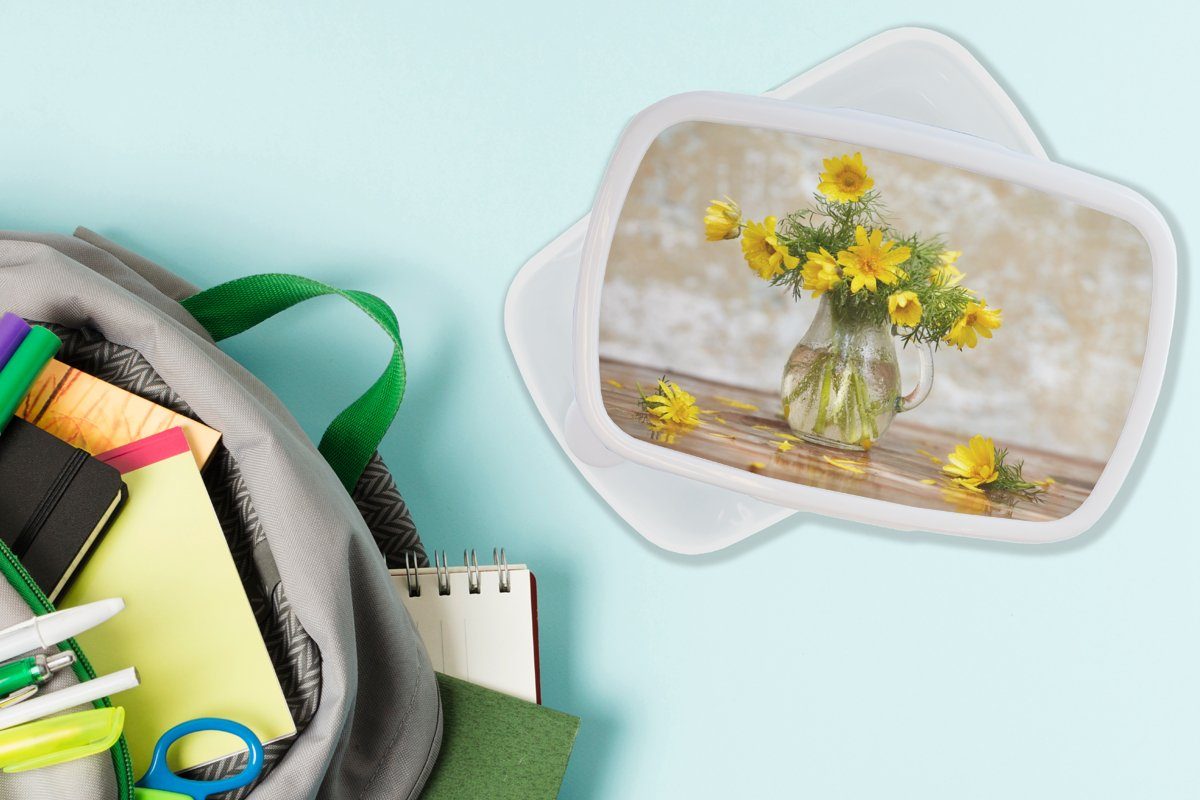 Kunststoff, (2-tlg), und Lunchbox - Stilleben, für MuchoWow Brotbox Blumen Brotdose, weiß - Gelb und Erwachsene, Jungs Kinder Mädchen für