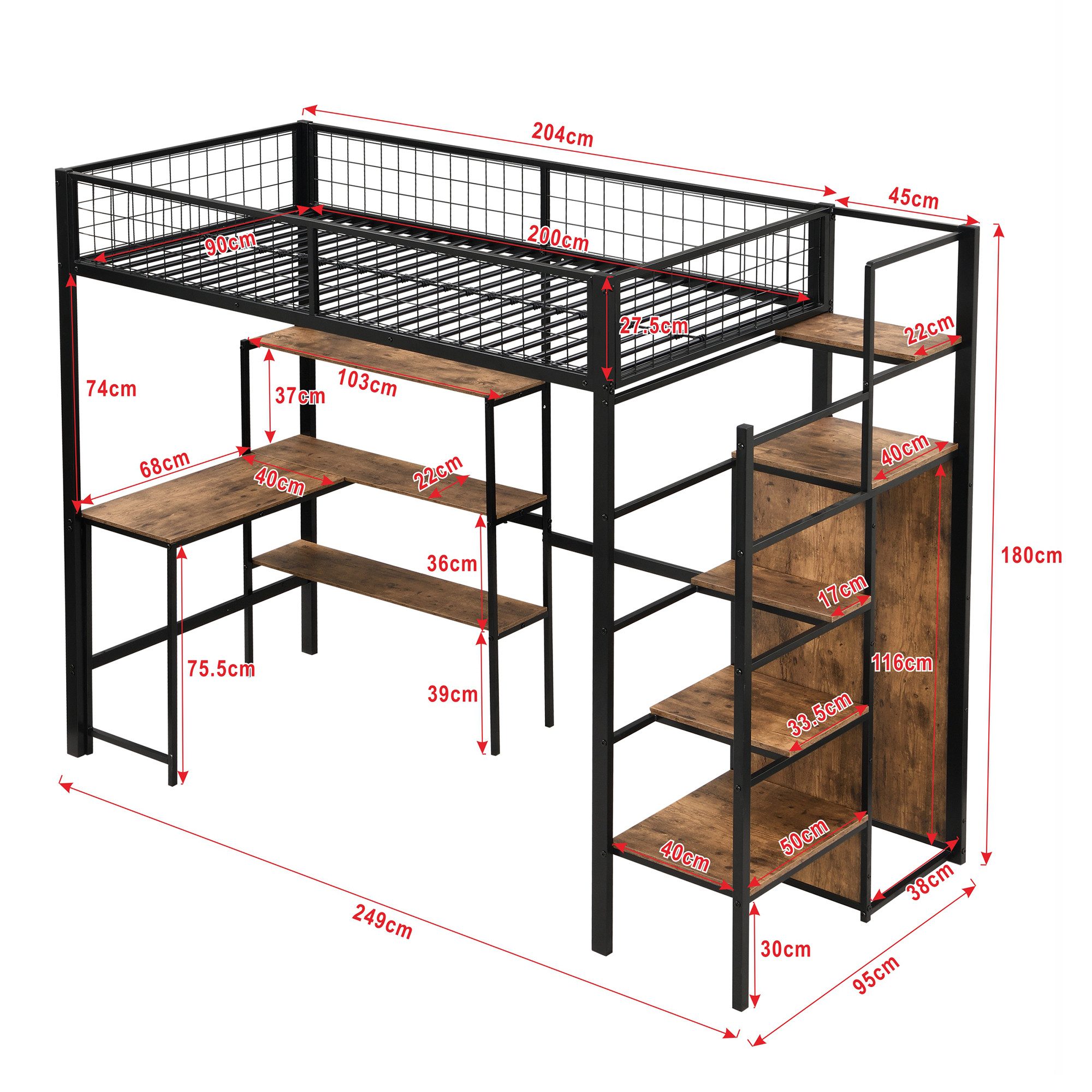 TavilaEcon Hochbett Metallbett Eisenbett Kinderbett Jugendbett günstig online kaufen